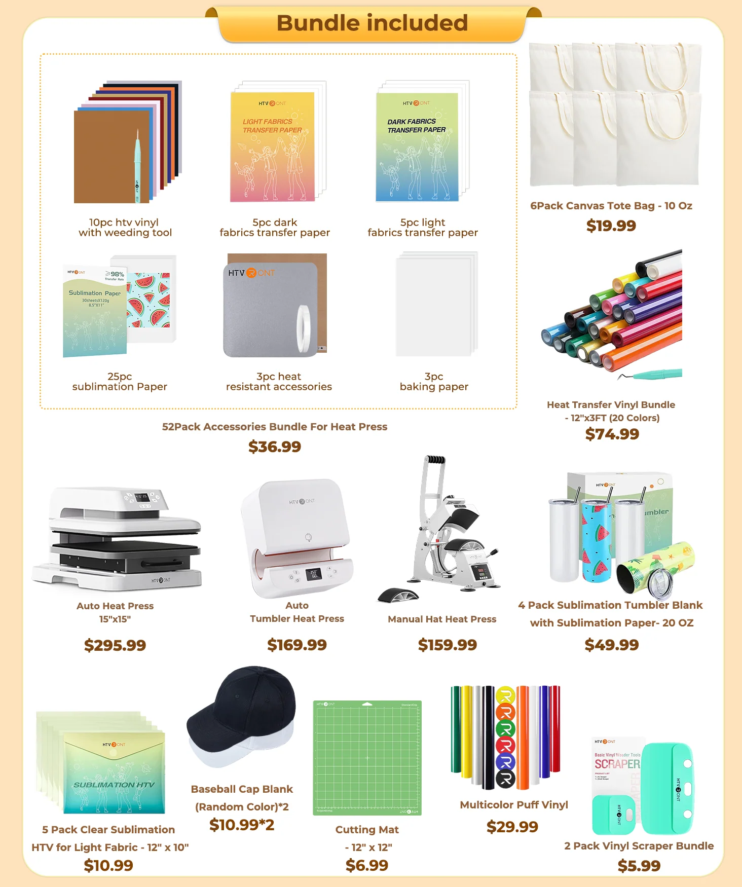 [All-in-One Kit]HTVRONT Auto Heat Press 15"x15"+Tumbler Press+Manual Hat Press Machine+All in Bundle - Image 21