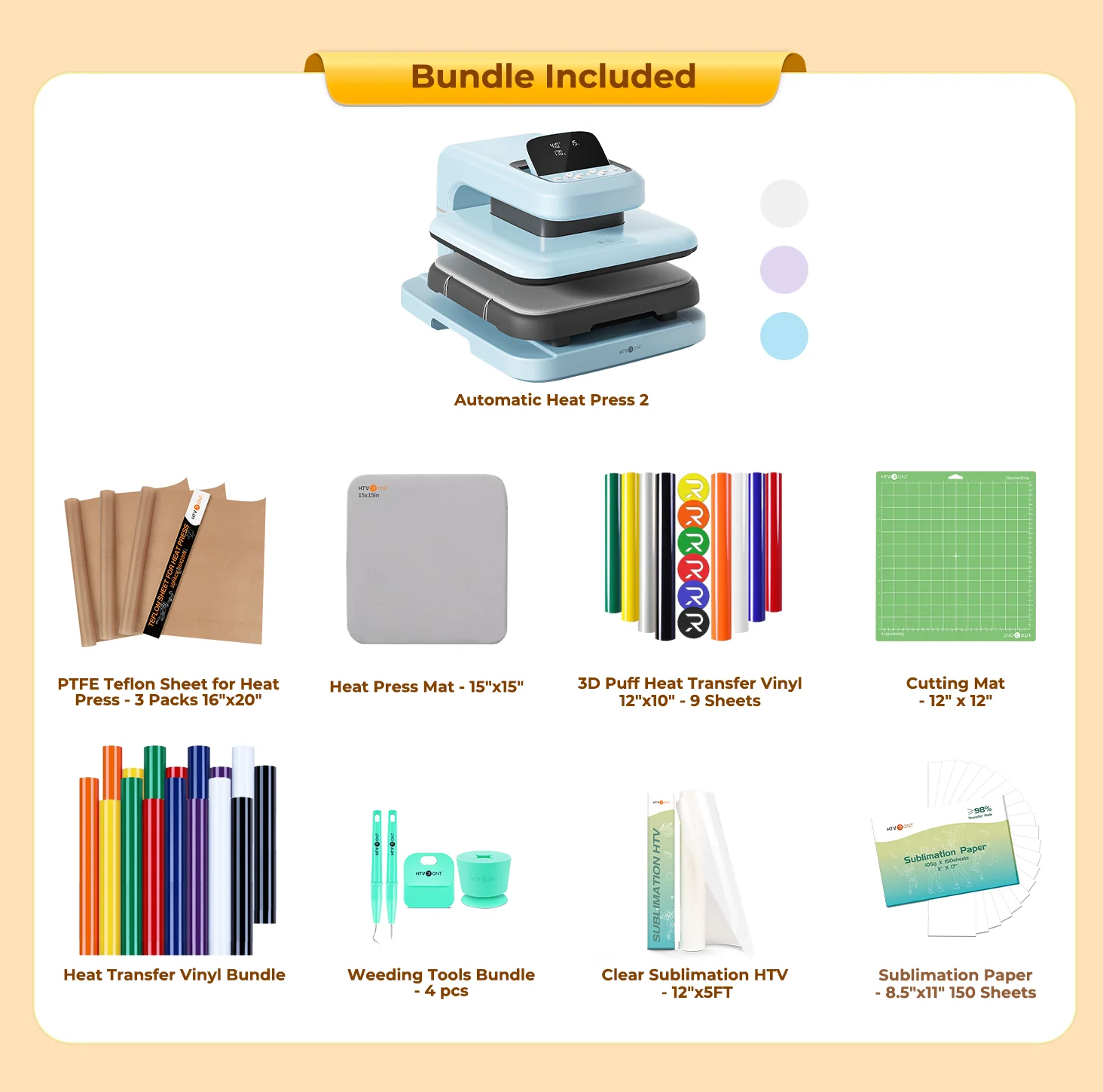 HTVRONT Auto Heat Press 2 - Digit 120V, Ultimate Premium Kit - Bubble Blue - Image 14