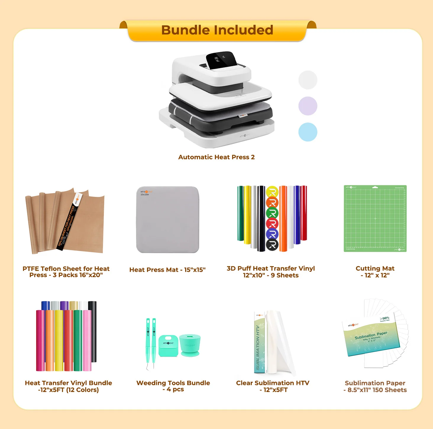 HTVRONT Auto Heat Press 2 - Digit 120V, Ultimate Premium Kit - Lavender Purple - Image 14