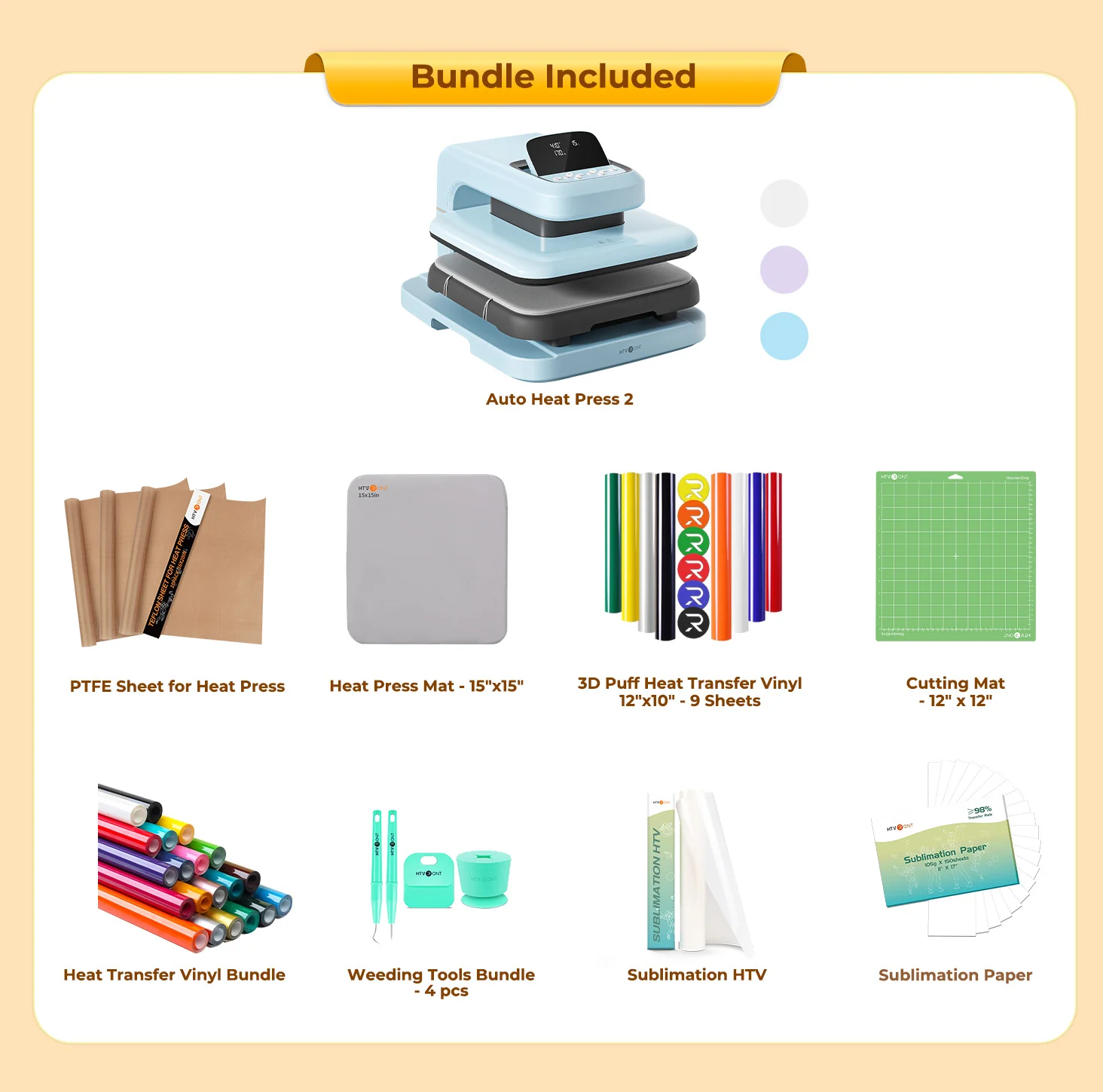 HTVRONT Auto Heat Press 2 - Digit 120V, Ultimate Premium Kit - Bubble Blue - Image 17