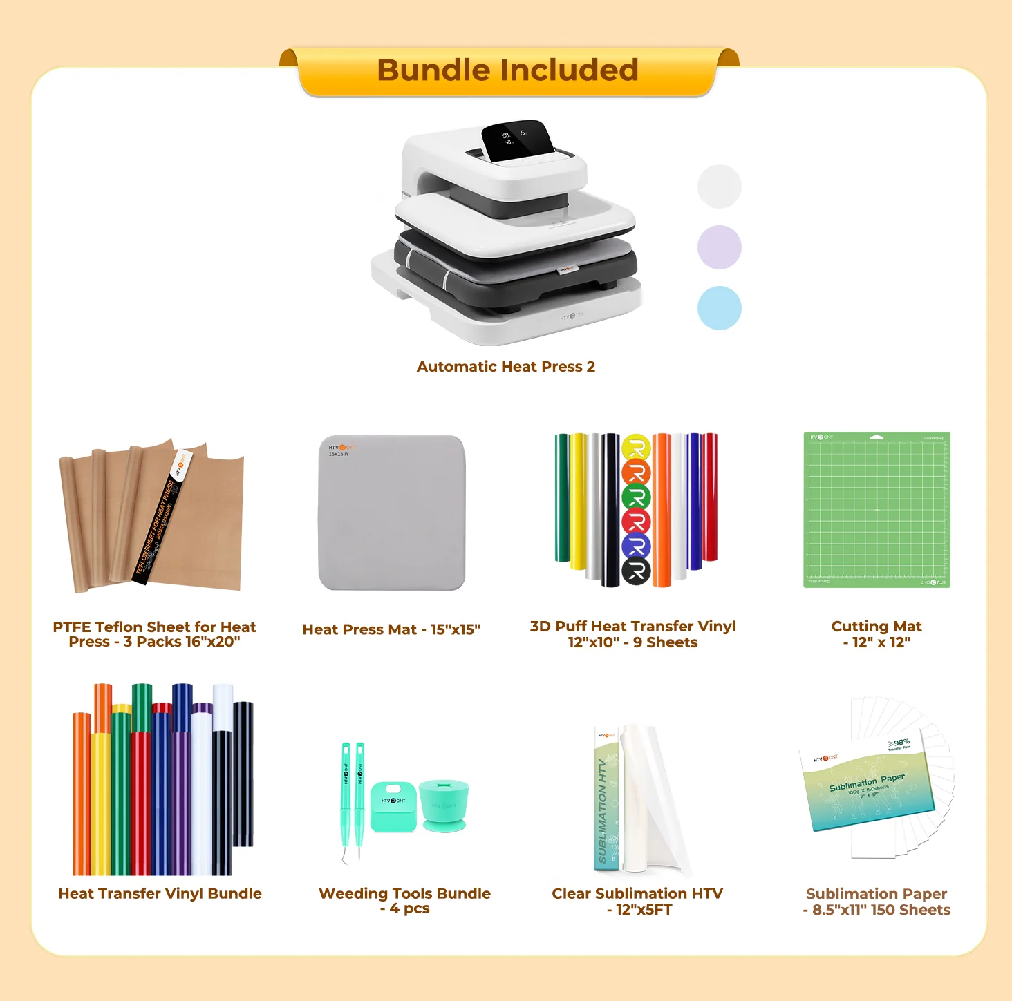 HTVRONT Auto Heat Press 2 - Digit 120V, Ultimate Premium Kit - Daisy White - Image 14