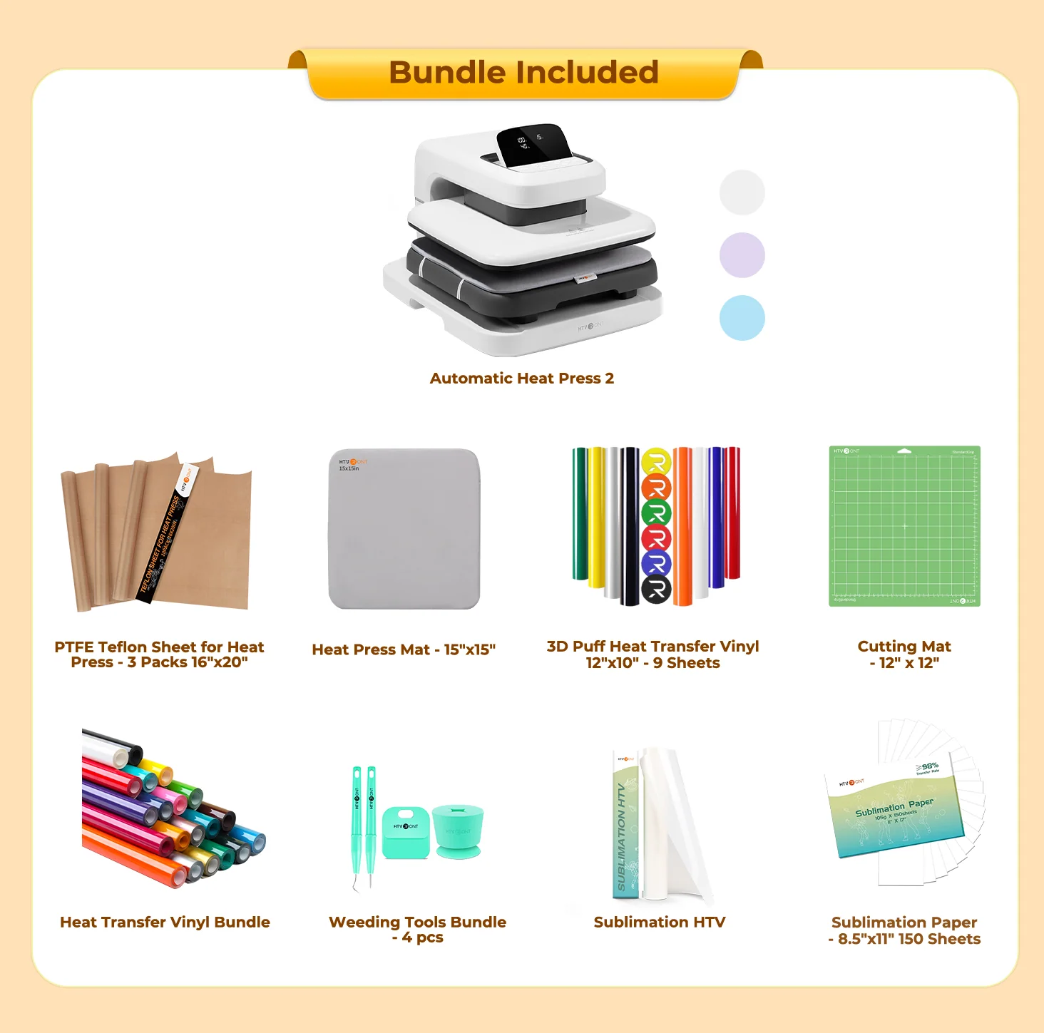 HTVRONT Auto Heat Press 2 - Digit 120V, Ultimate Premium Kit - Daisy White - Image 16