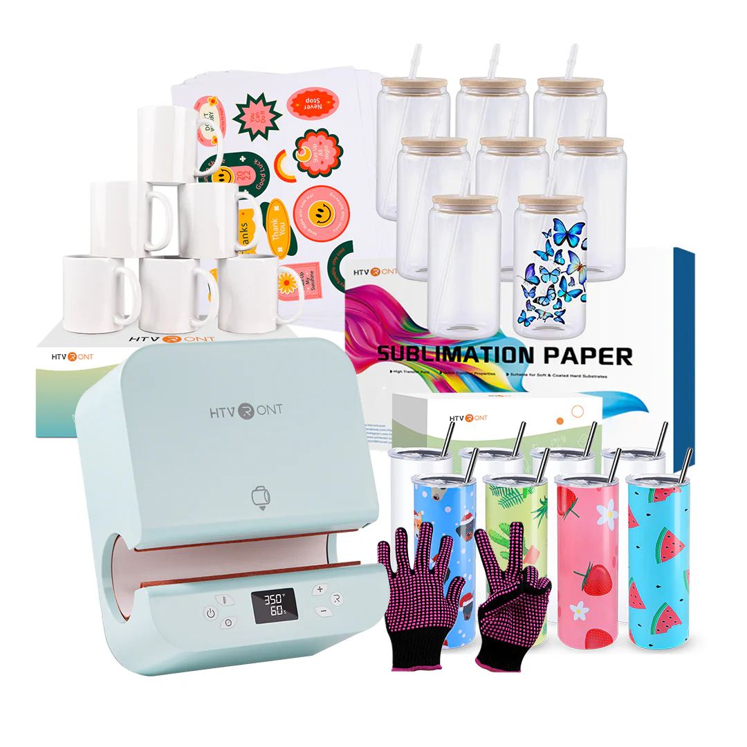 HTVRONT Auto Tumbler Heat Press Machine 120V, Premium Kit - Light Blue