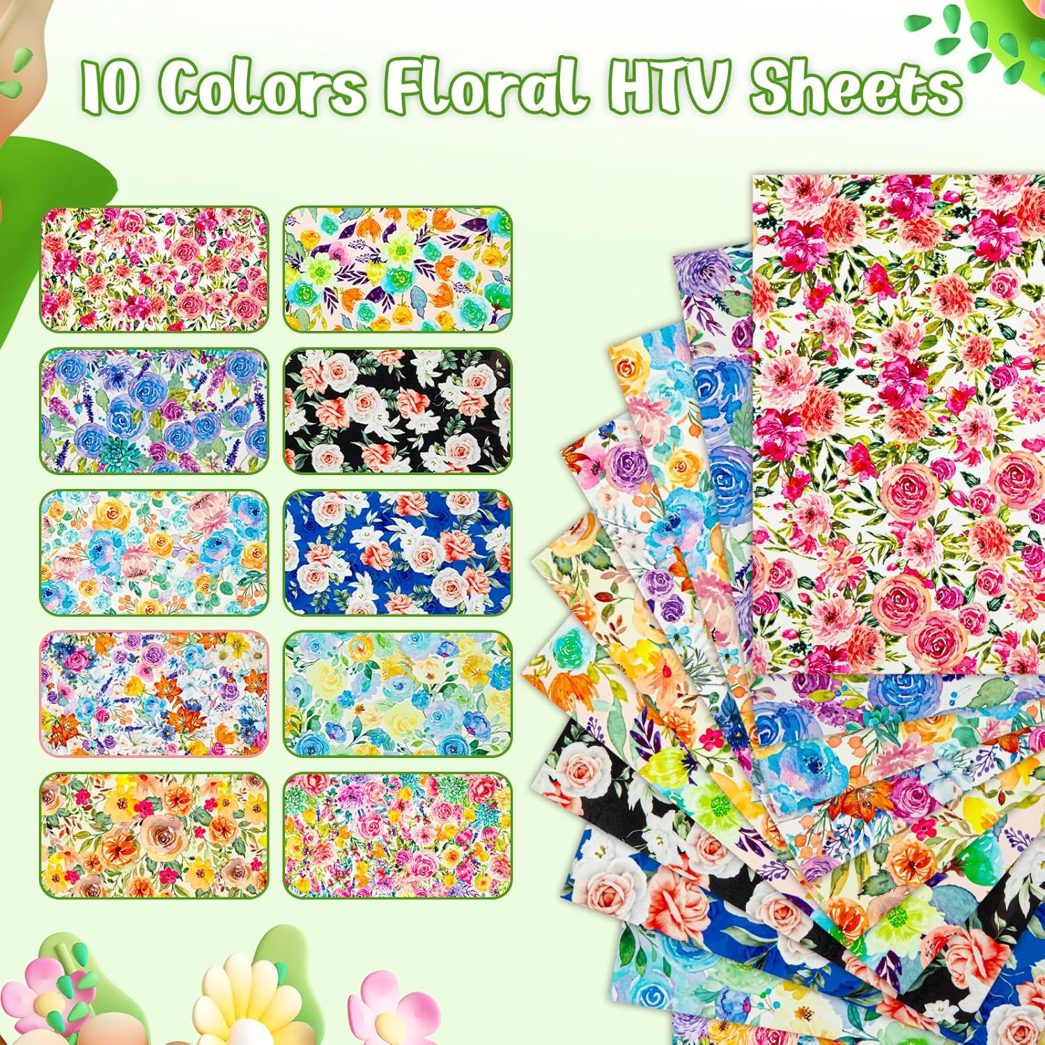 Floral Patterned Heat Transfer Vinyl Bundle - 12"x10" 10 Sheets - Image 3