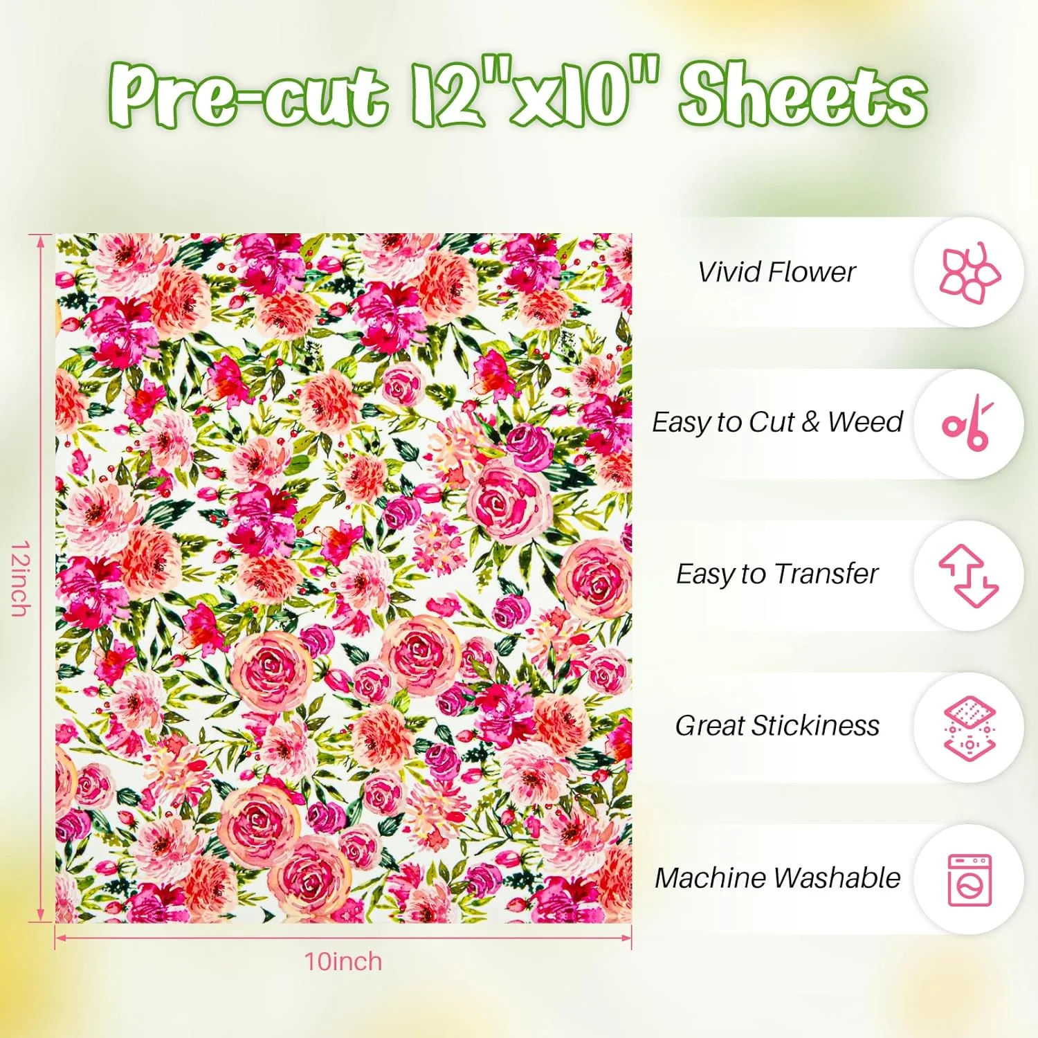 Floral Patterned Heat Transfer Vinyl Bundle - 12"x10" 10 Sheets - Image 4