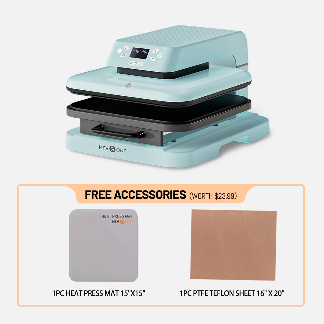 HTVRONT Auto Heat Press Machine for T Shirts 15x15 110V, T-shirt Essential Kit - Light Blue - Image 12