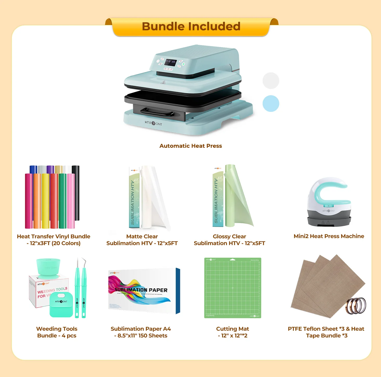 HTVRONT Auto Heat Press Machine for T Shirts 15x15 110V, Ultimate Premium Kit - Light Blue - Image 15