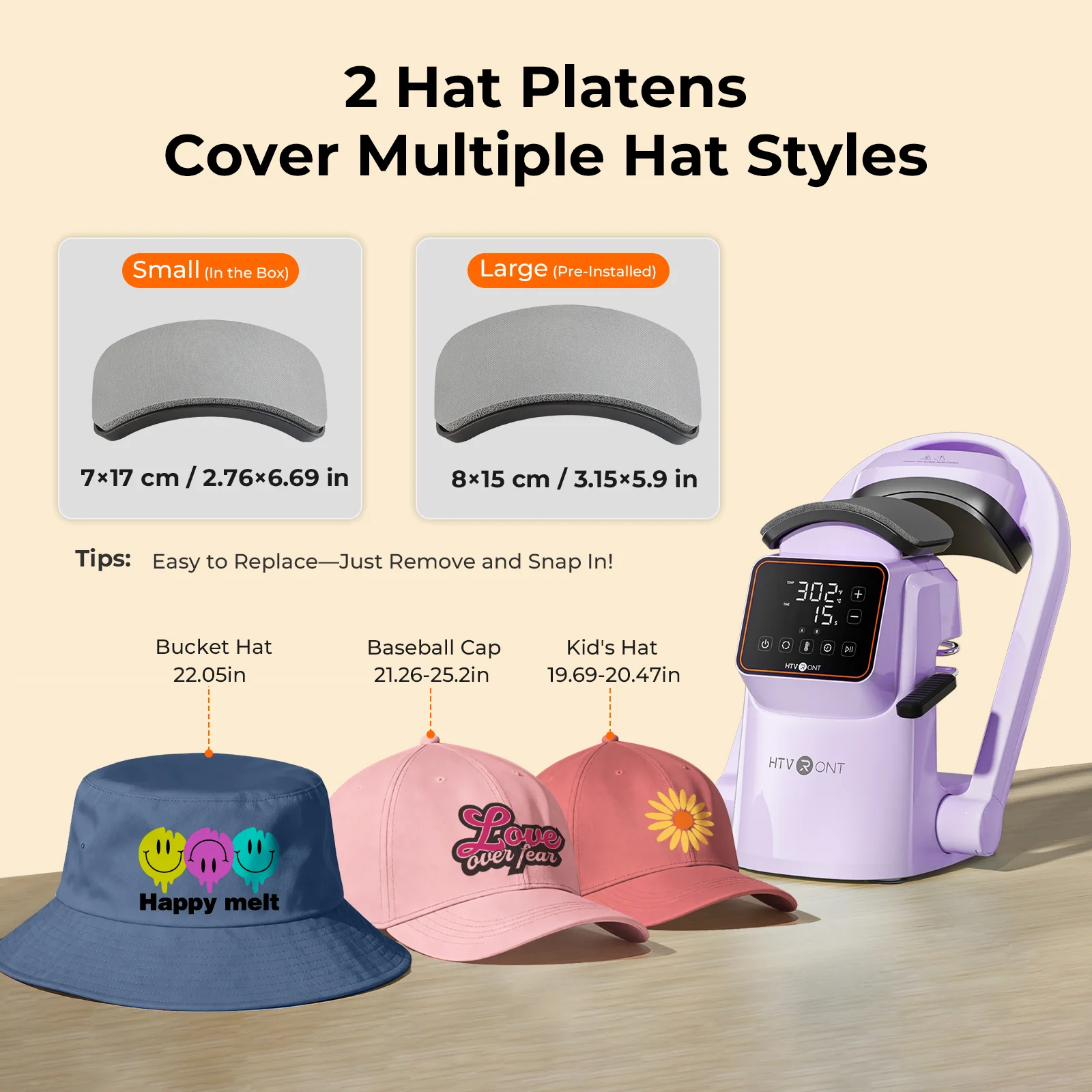 HTVRONT A300 Auto Hat Heat Press, Ultimate Premium Kit - Lavender Purple - Image 9