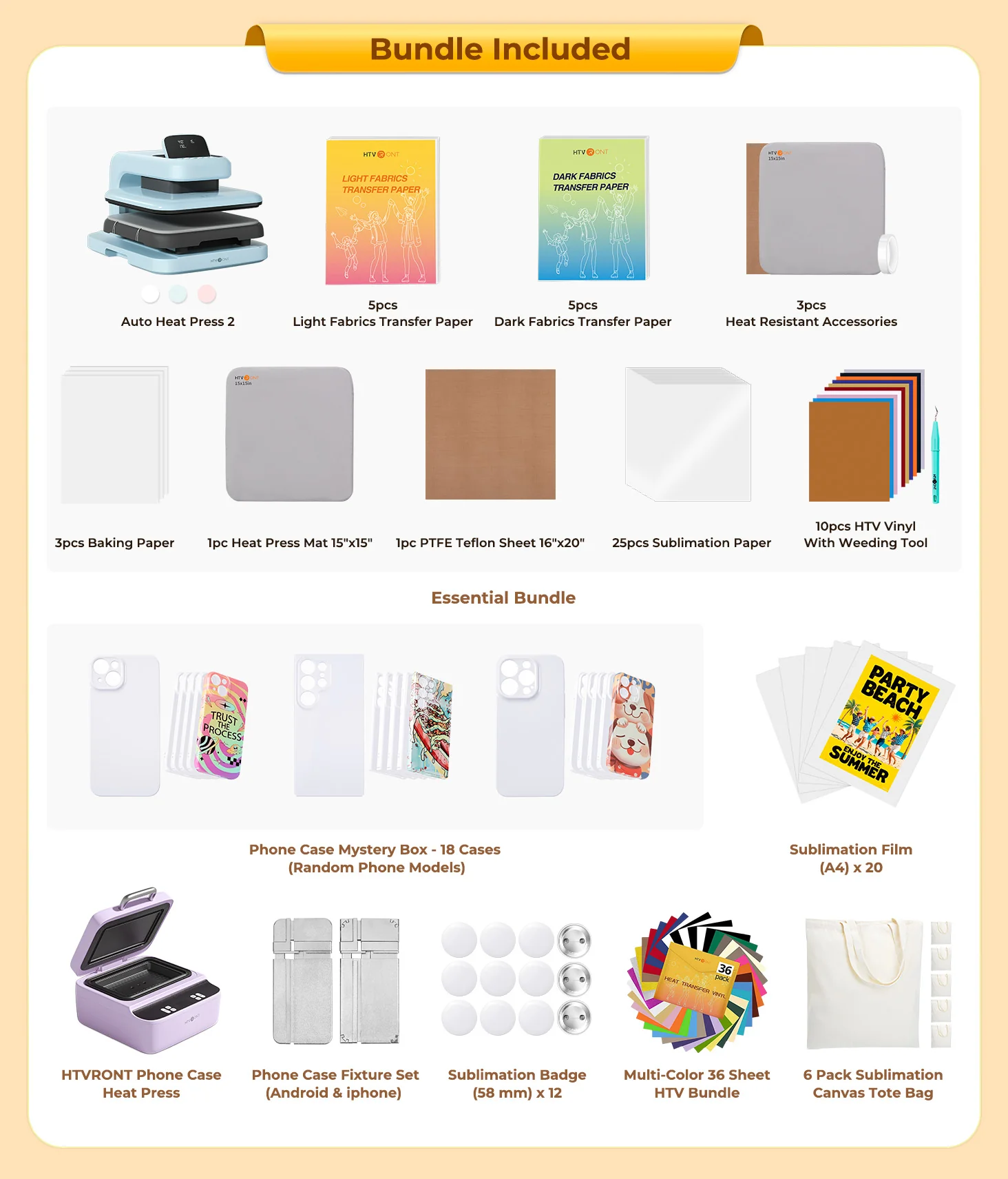 HTVRONT Auto Heat Press 2 - 15"x15" + H17 Phone Case Heat Press Machine + Suppiles - Image 4