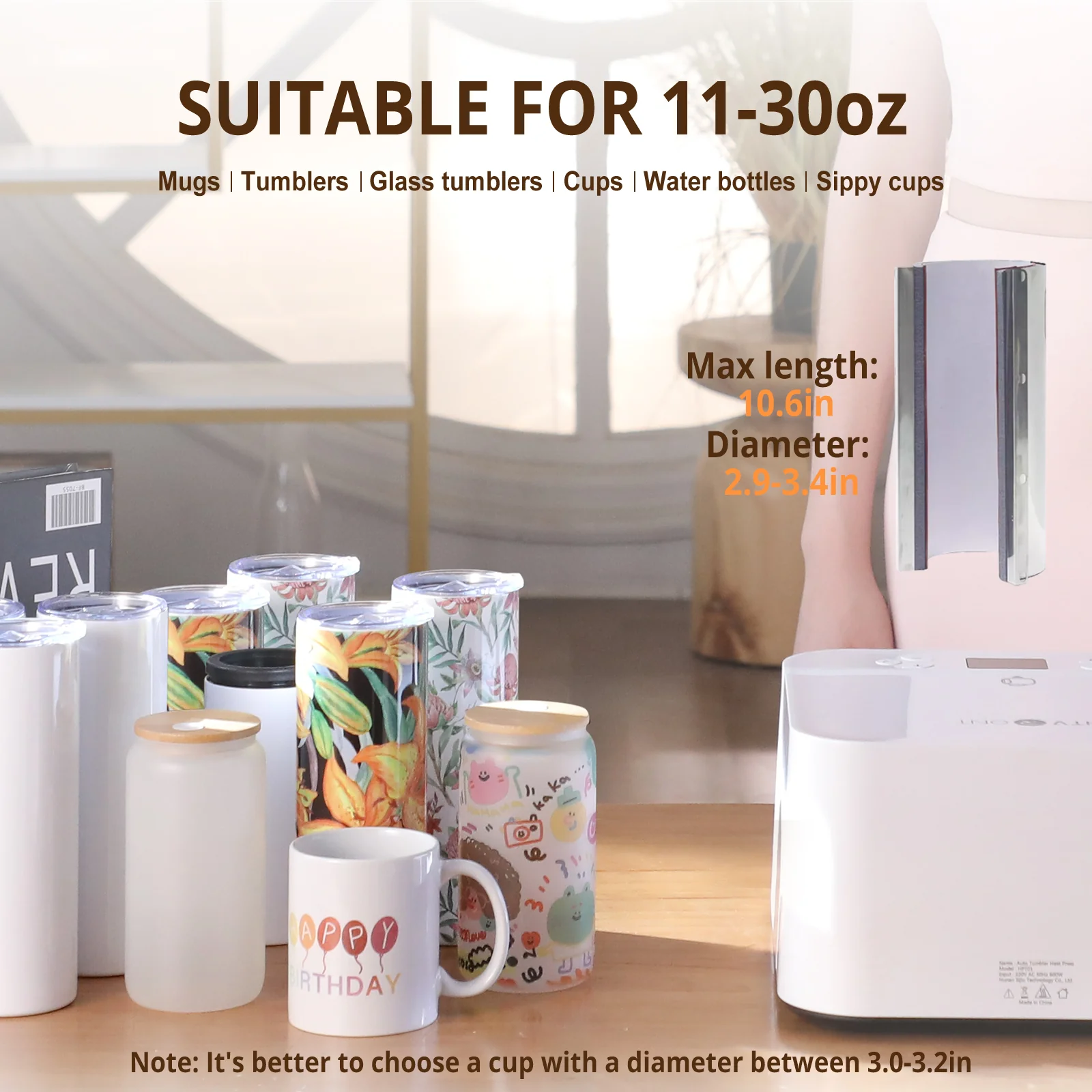 CA HTVRONT Auto Tumbler Heat Press 120V (2 Colors), Standard Kit - Image 3