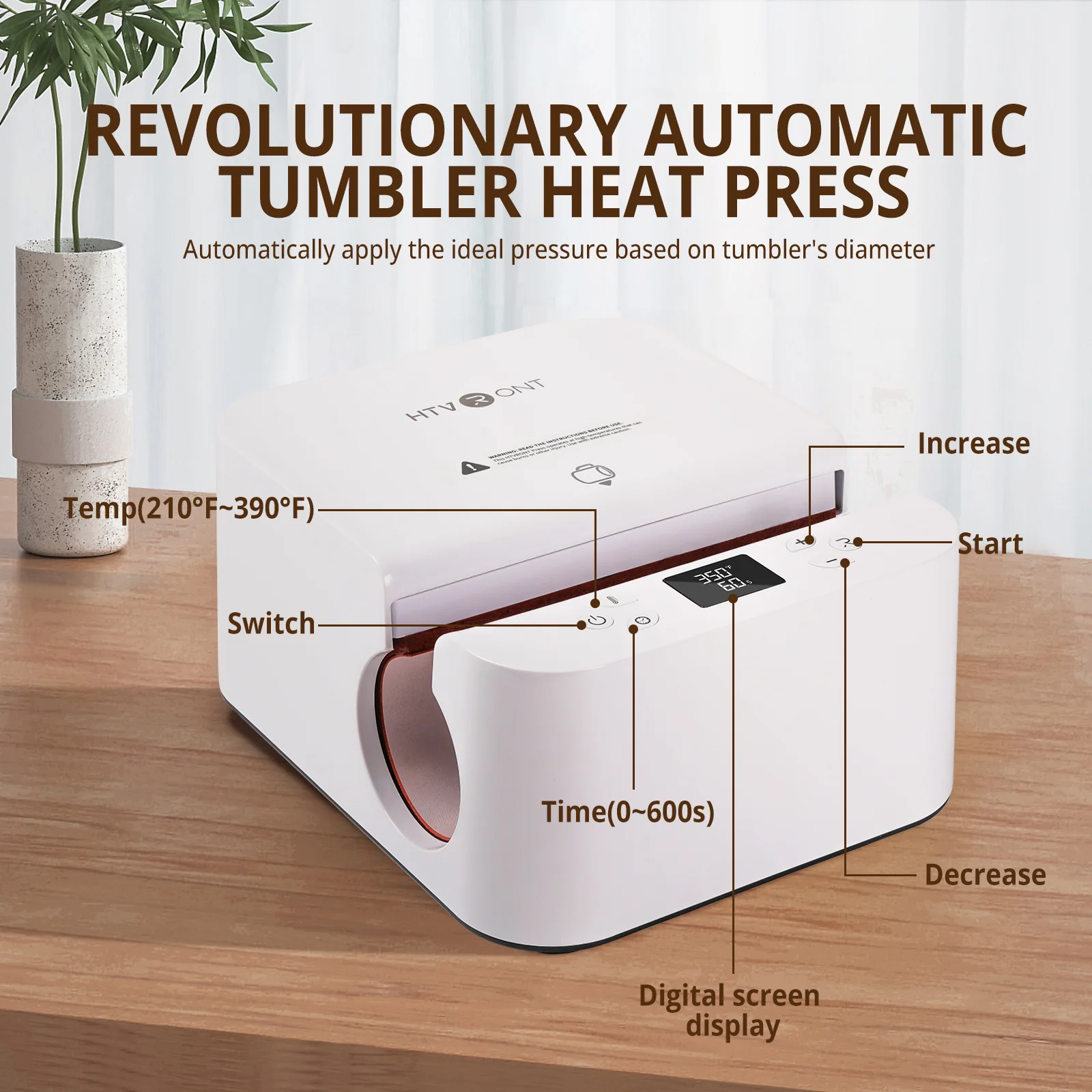 CA HTVRONT Auto Tumbler Heat Press 120V (2 Colors), Standard Kit - Image 4