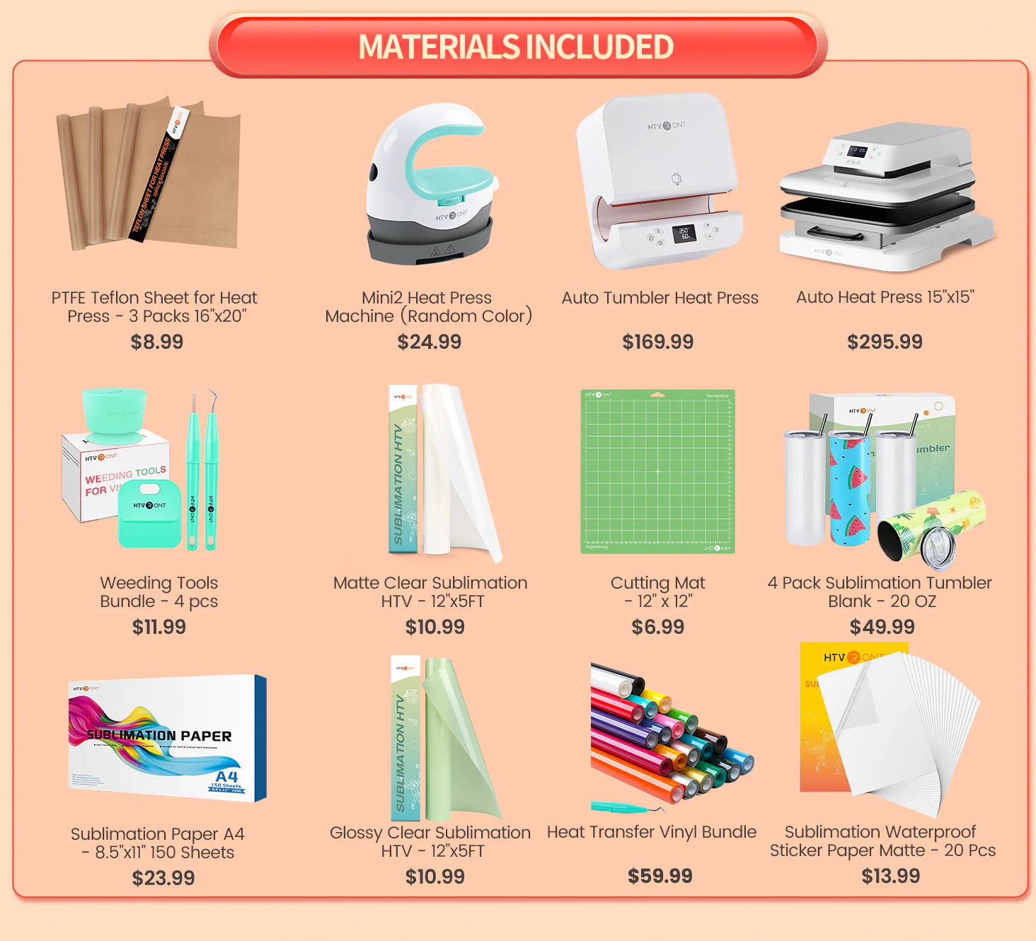 HTVRONT Auto Heat Press + Tumbler Heat Press + Materials Bundle - Image 14