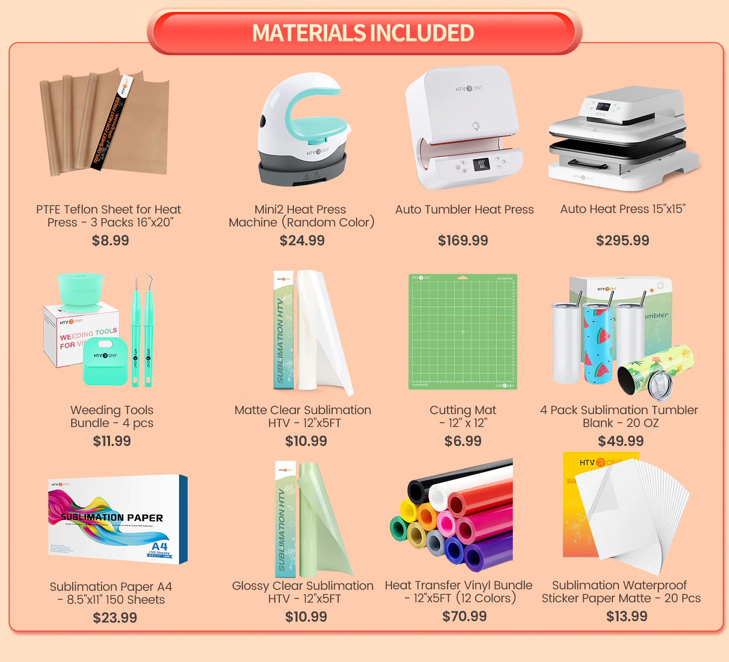 HTVRONT Auto Heat Press + Tumbler Heat Press + Materials Bundle - Image 18