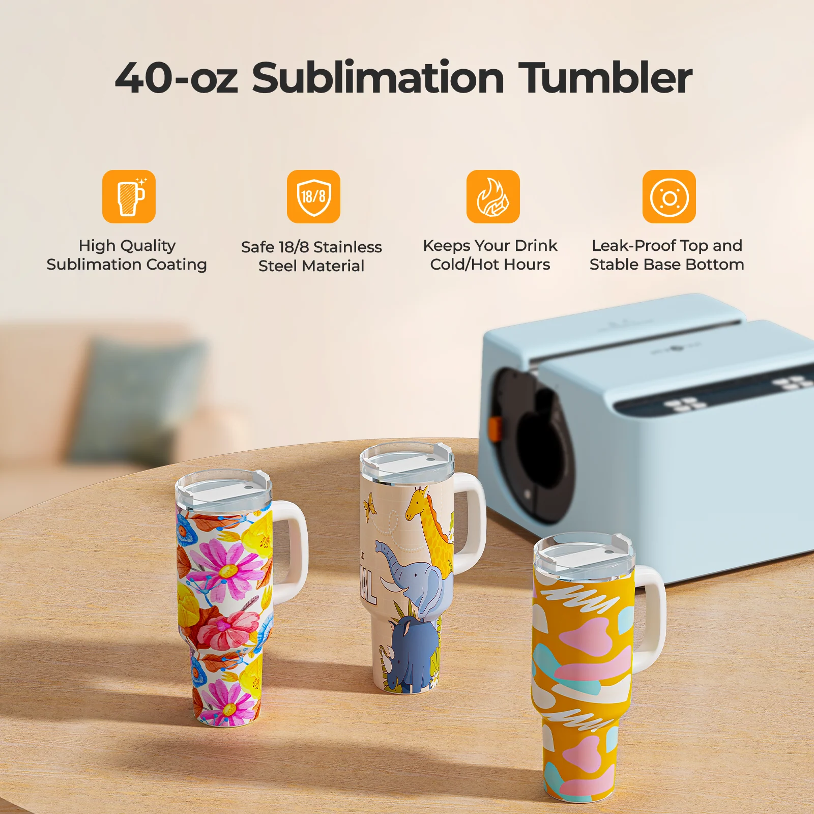 2 Pack 40oz Sublimation Tumbler Blanks With Handle, Suitable For A200H Auto Handle Tumbler Heat Press - Image 5