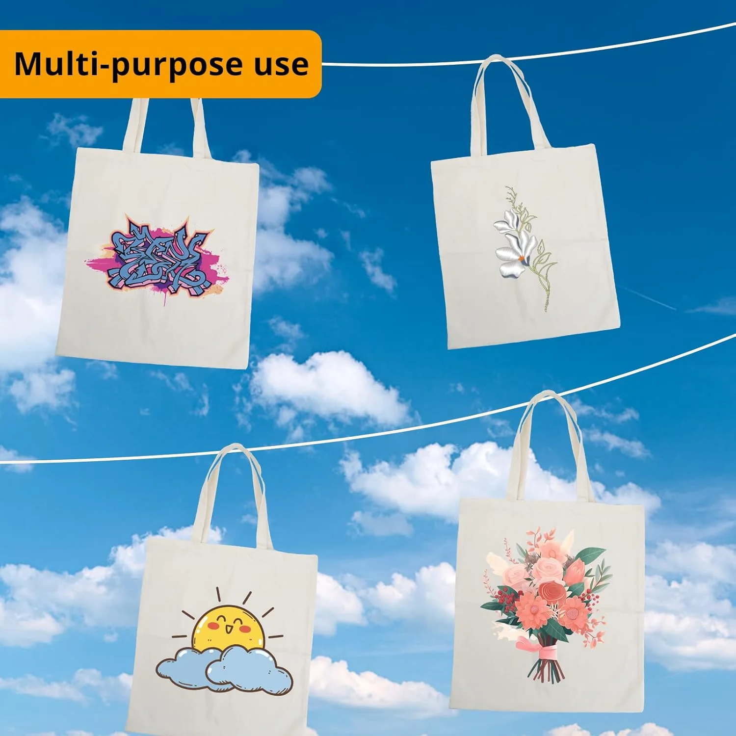 6 Pack Sublimation Canvas Tote Bag Blank - 15"Wx16"H - Image 4