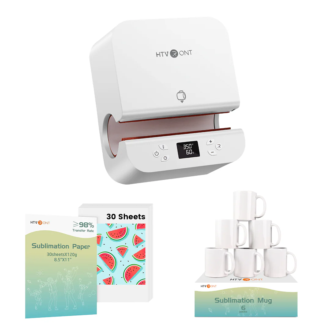 CA HTVRONT Auto Tumbler Heat Press 120V, New Customers Kit - White