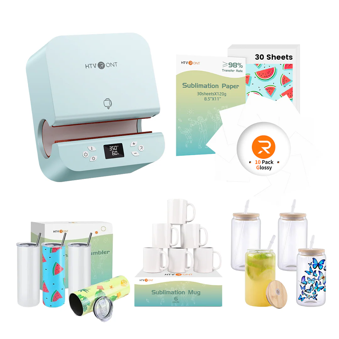 CA HTVRONT Auto Tumbler Heat Press 120V - Premium Kit - Light Blue