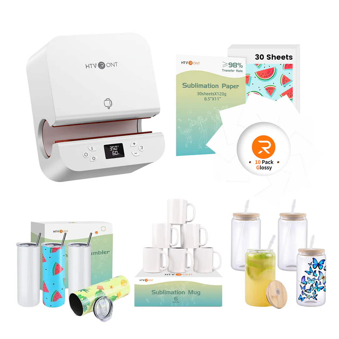 CA HTVRONT Auto Tumbler Heat Press 120V, Premium Kit - White