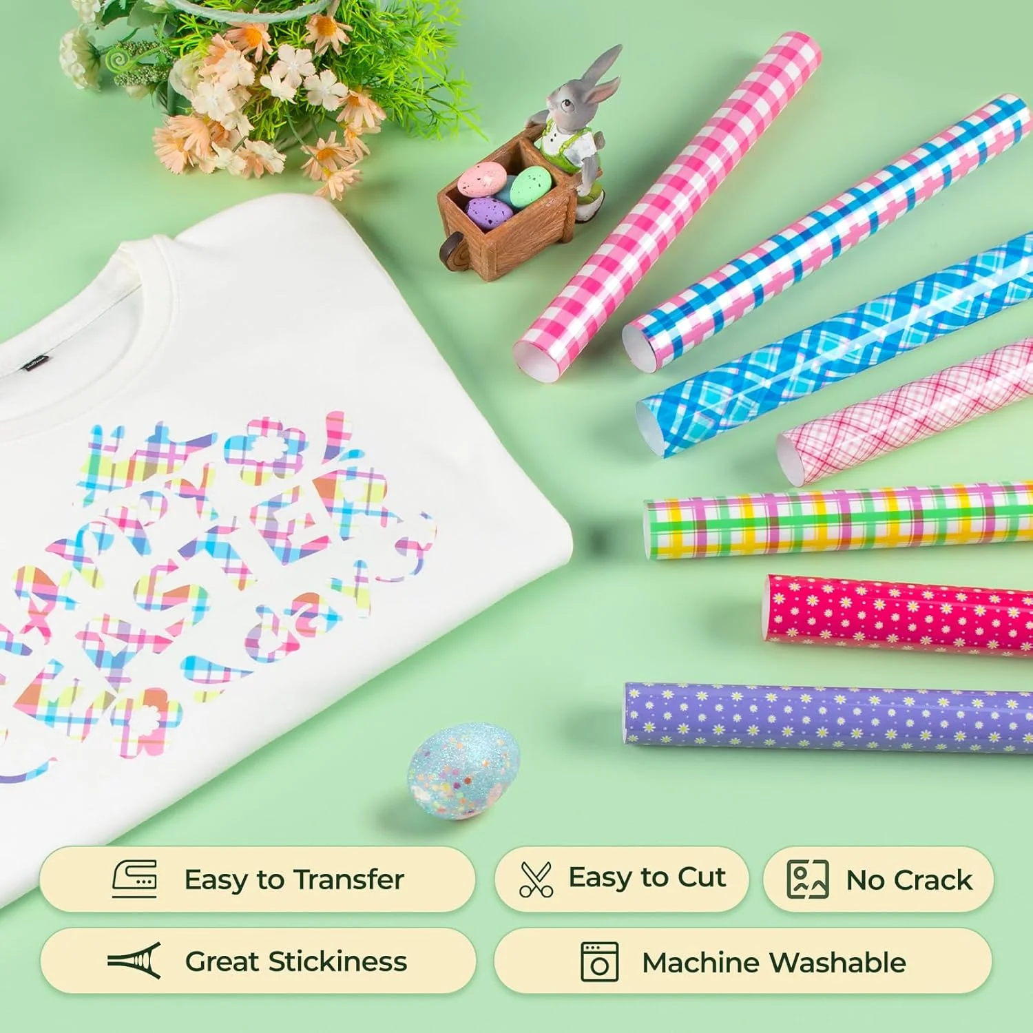 Easter Plaid Heat Transfer Vinyl - 11 Pack Easter Iron on Vinyl for T-Shirts - 12"x10" - Image 4