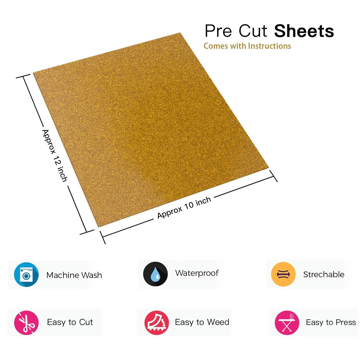 Glitter Heat Transfer Vinyl Bundle - 12" x 10" 5 Pack (5 Assorted Colors) - Image 3
