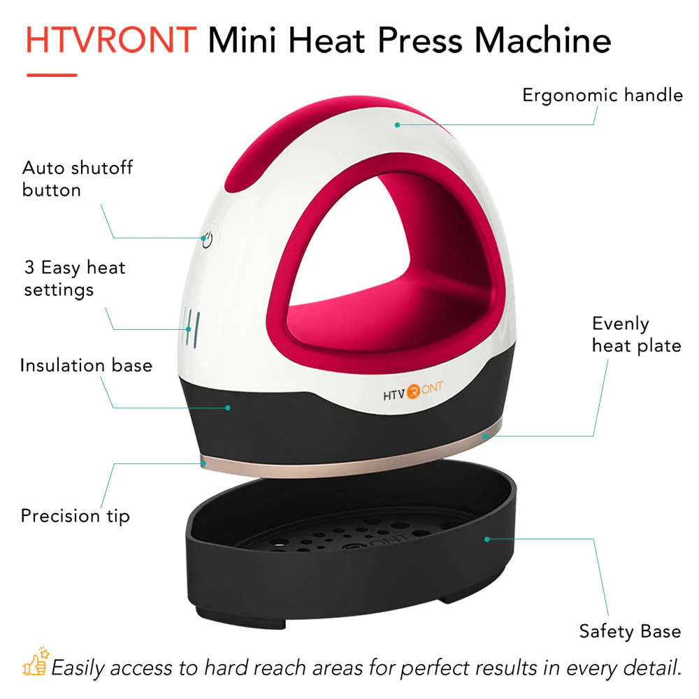 CA HTVRONT Mini Heat Press Machine - (4 Colors) - Portable Heat Press - Image 13