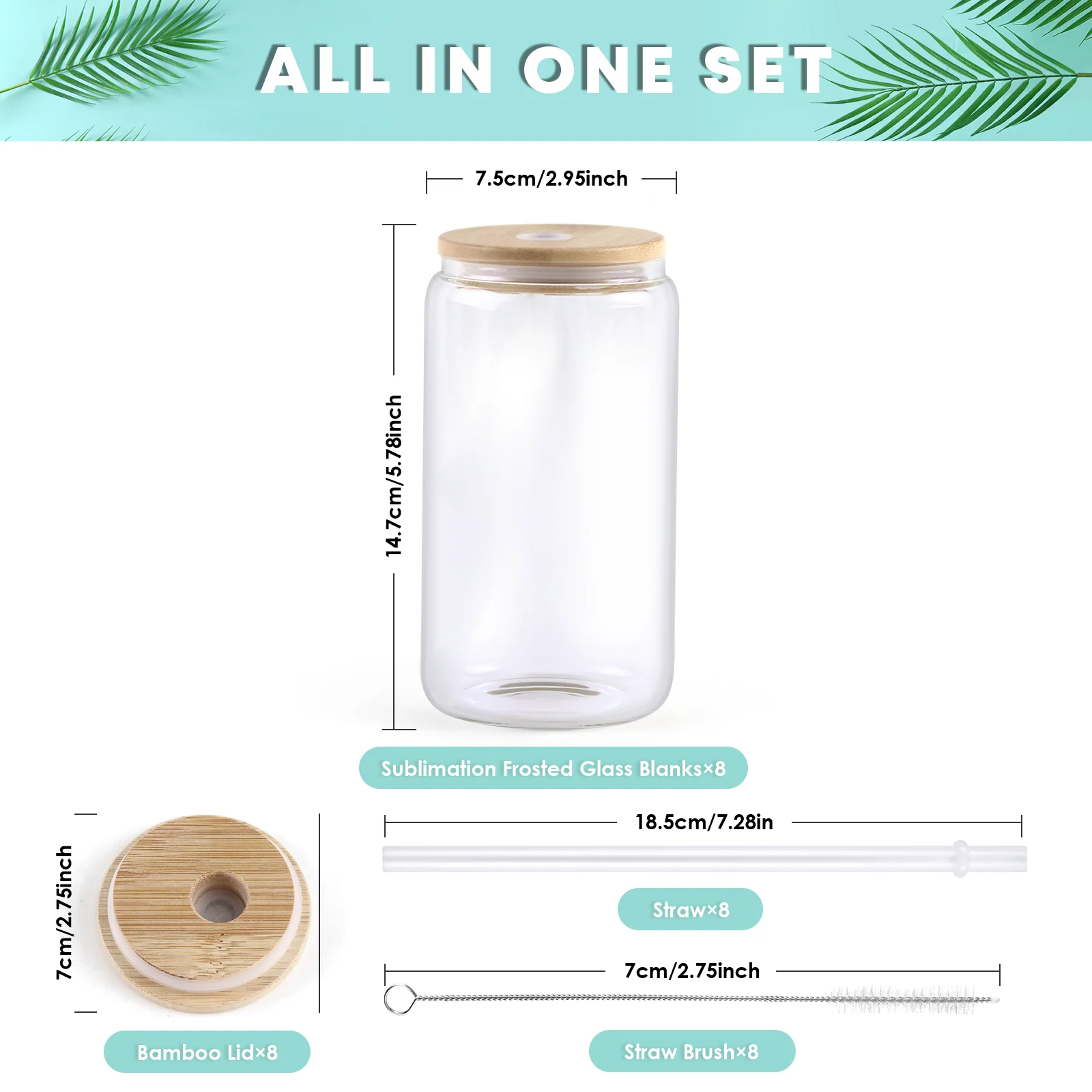 Sublimation  Clear/Frosted Glass Blanks with Bamboo Lid - 16oz - Image 3