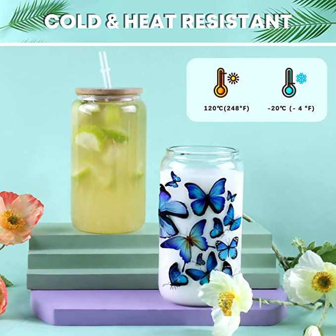 Sublimation  Clear/Frosted Glass Blanks with Bamboo Lid - 16oz - Image 5