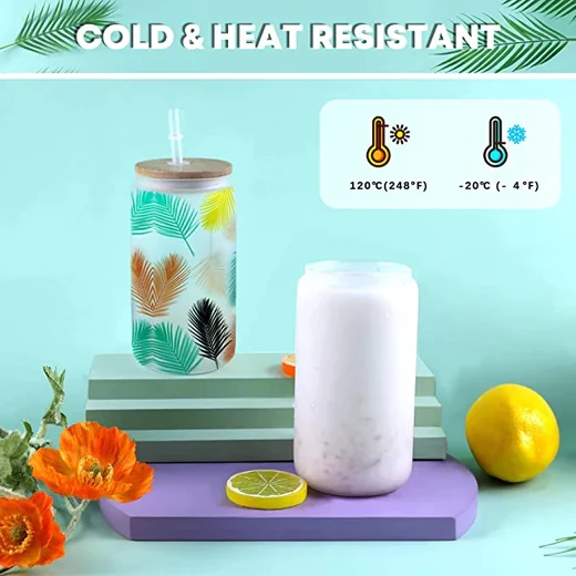 Sublimation  Clear/Frosted Glass Blanks with Bamboo Lid - 16oz - Image 9