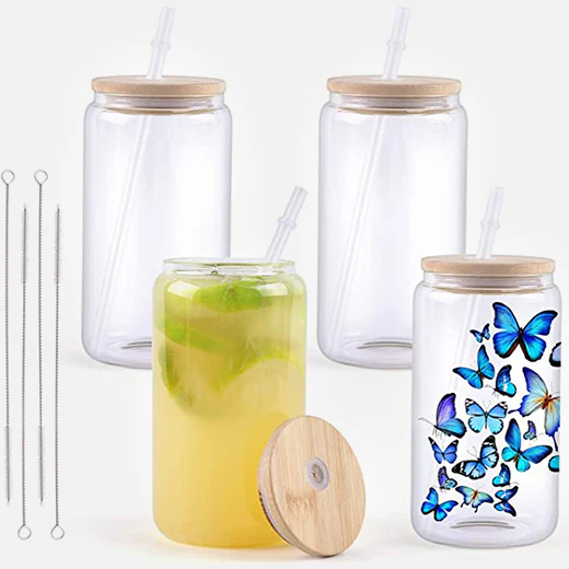 Sublimation  Clear/Frosted Glass Blanks with Bamboo Lid - 16oz - Image 12