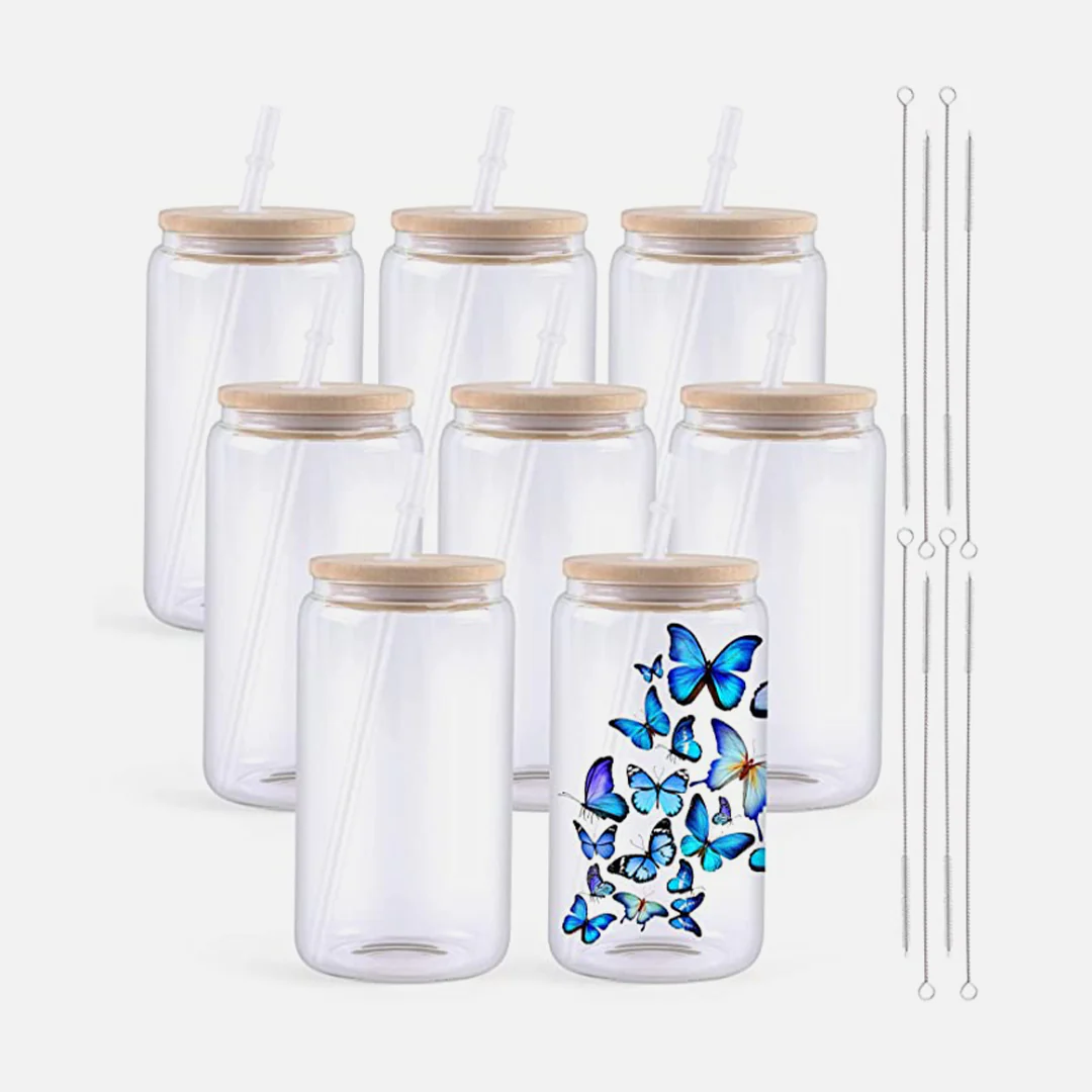 Sublimation  Clear/Frosted Glass Blanks with Bamboo Lid - 16oz - Image 13