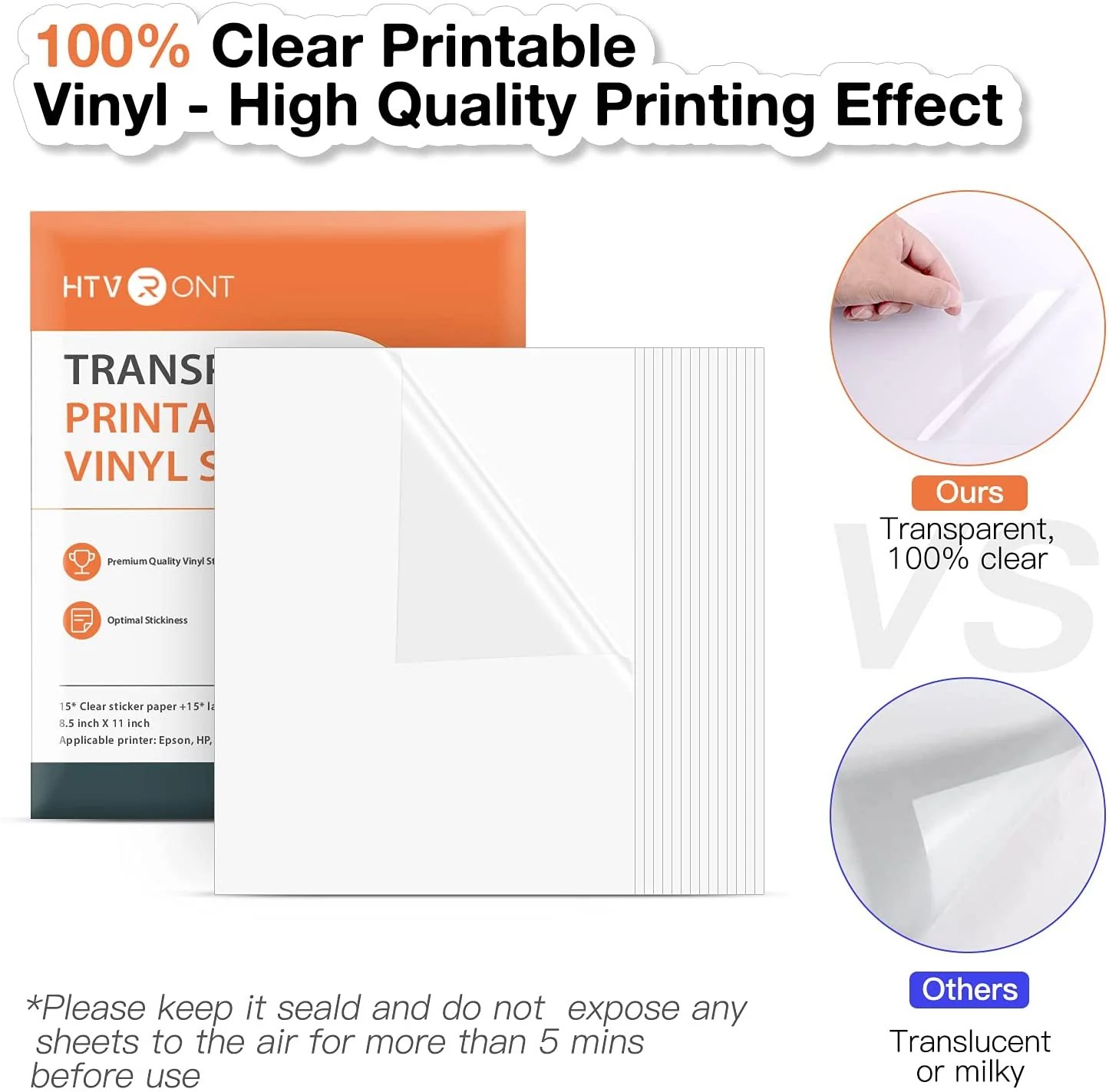 Premium Clear Printable Vinyl Bundle - 8.5"x11" 30 Sheets (15 Sheets Printable Sticker Paper & 15 Sheets Laminate Paper - Image 3