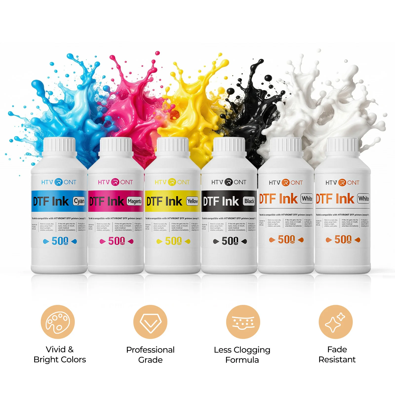 【Only D2】HTVRONT D2 DTF Printer Ink Set 500ml*6/1000ml - Image 3