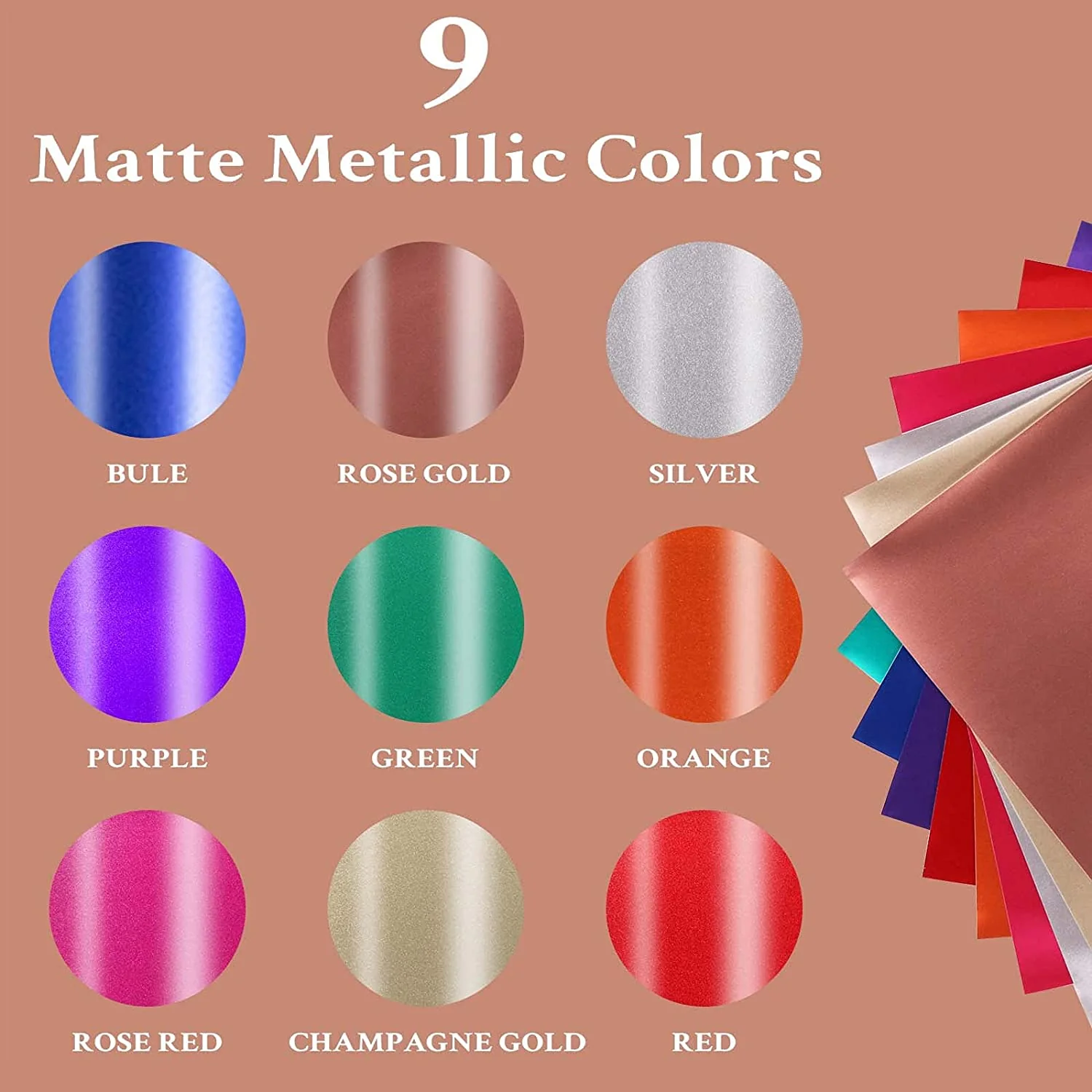 Matte Metallic Adhesive Vinyl Bundle - 12" x 12" 9 Pack (9 Assorted Colors) - Image 5