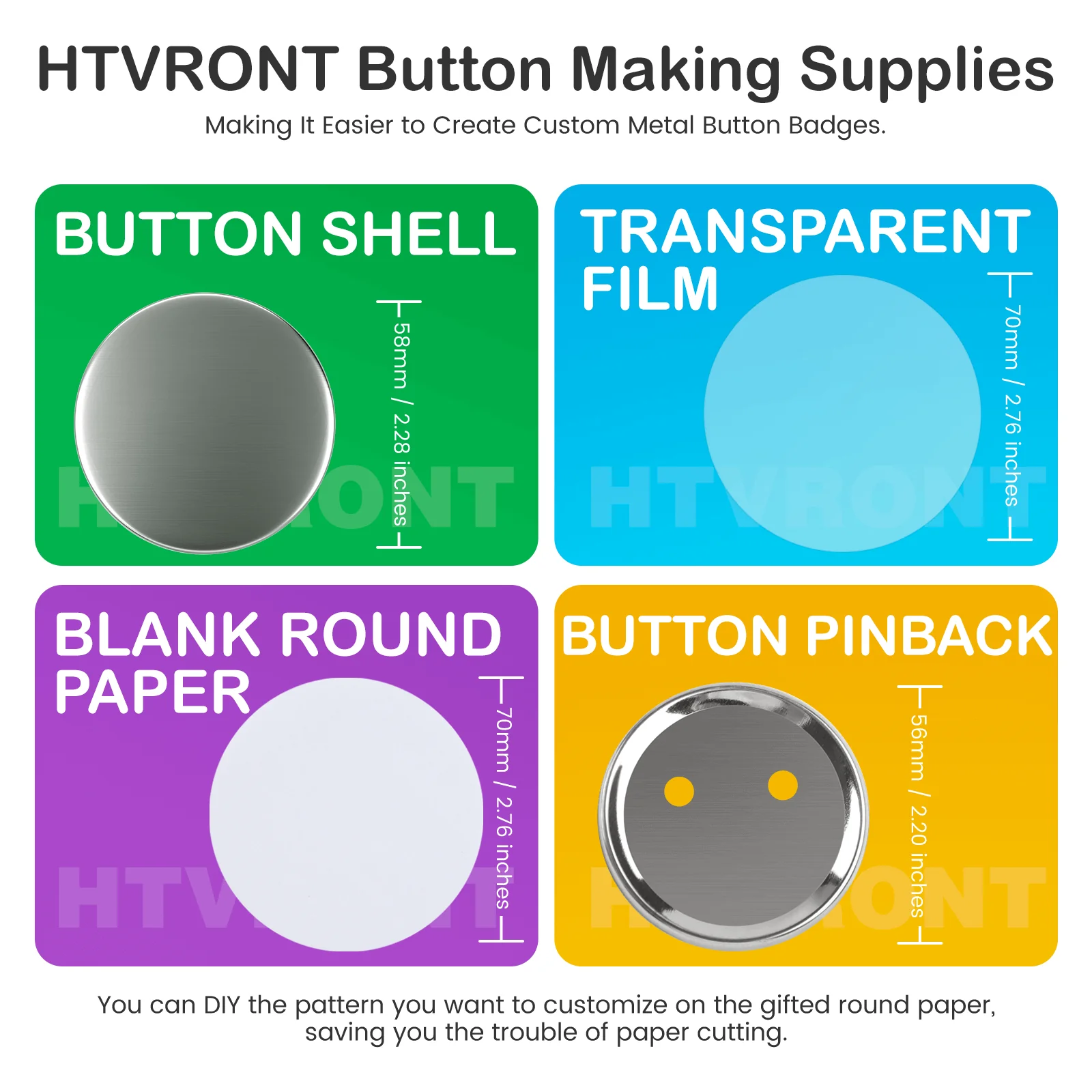 400 Pcs Metal Blank Button Supplies 58mm/2.25 inch - Image 2