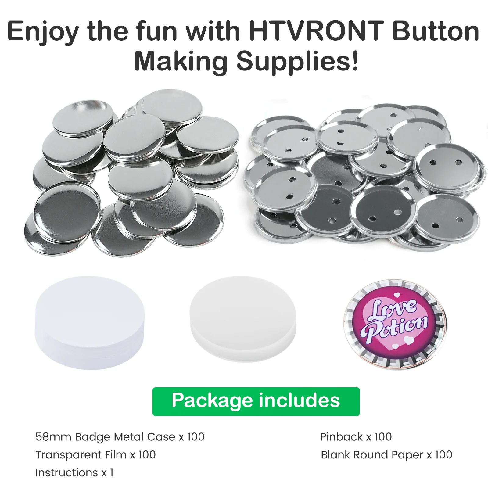 400 Pcs Metal Blank Button Supplies 58mm/2.25 inch - Image 3