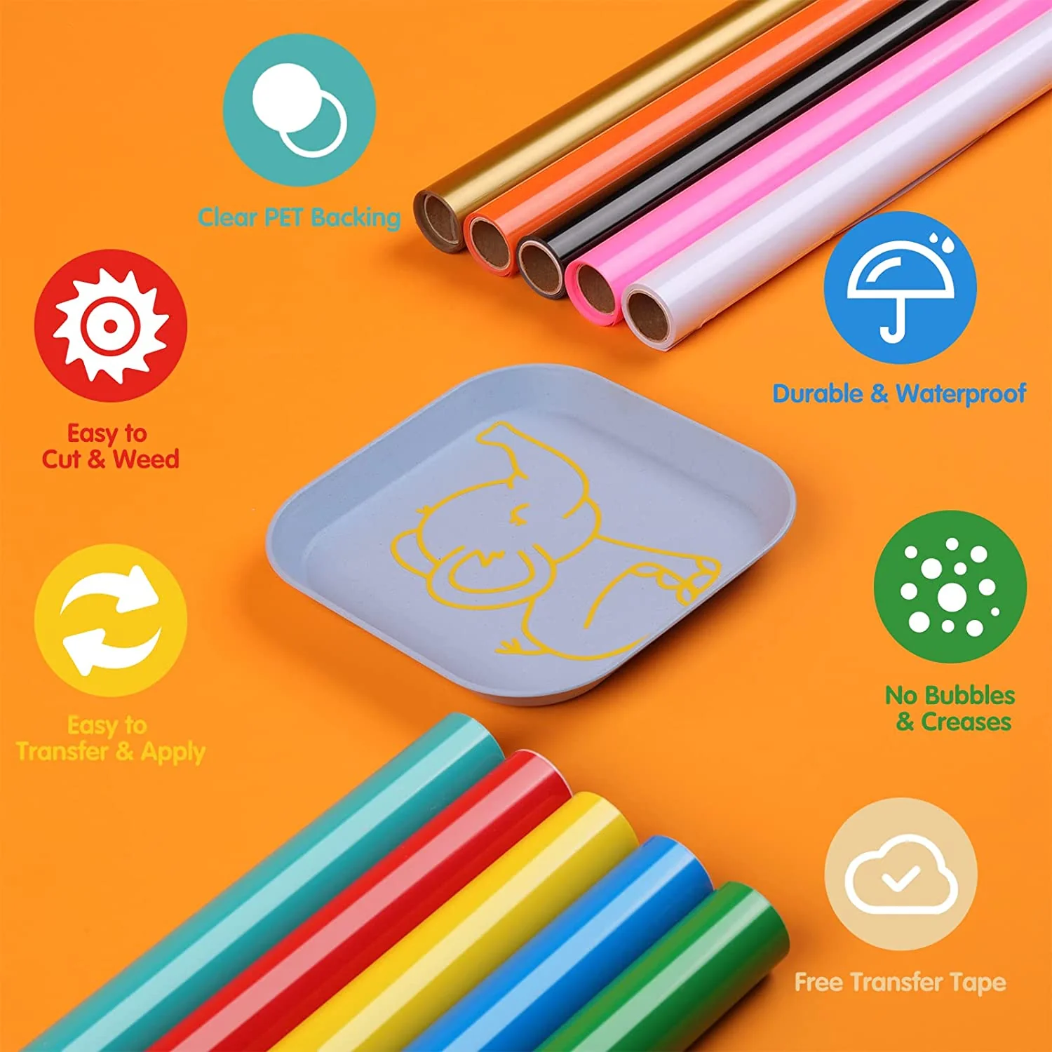 Multi-Colors Permanent Adhesive Vinyl Rolls - 12x3FT 14 Rolls - Image 4