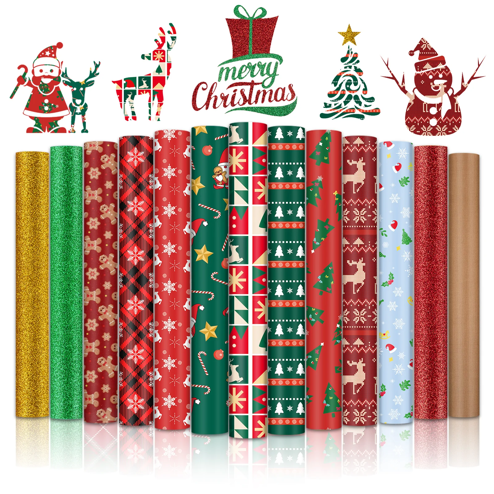 New Models Christmas Patterned Heat Transfer Vinyl Bundle - 13 Sheets 12"x10" - Image 10