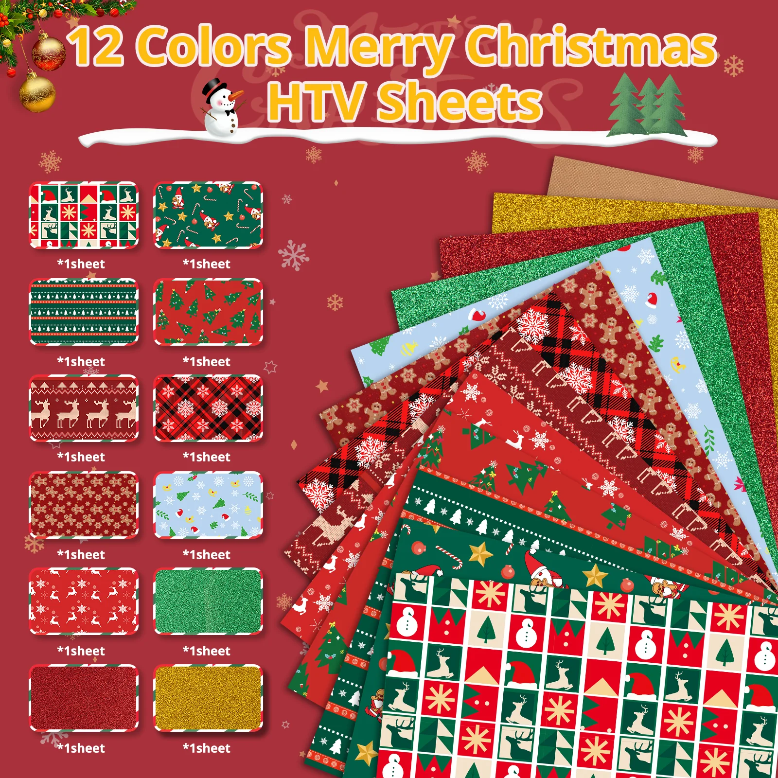 New Models Christmas Patterned Heat Transfer Vinyl Bundle - 13 Sheets 12"x10" - Image 2