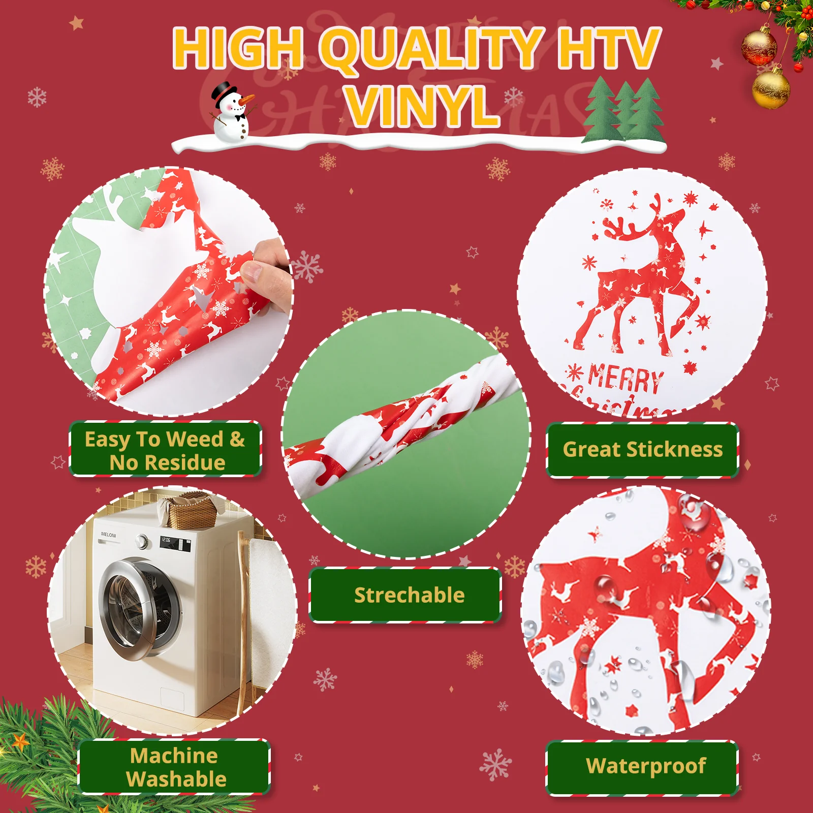 New Models Christmas Patterned Heat Transfer Vinyl Bundle - 13 Sheets 12"x10" - Image 3