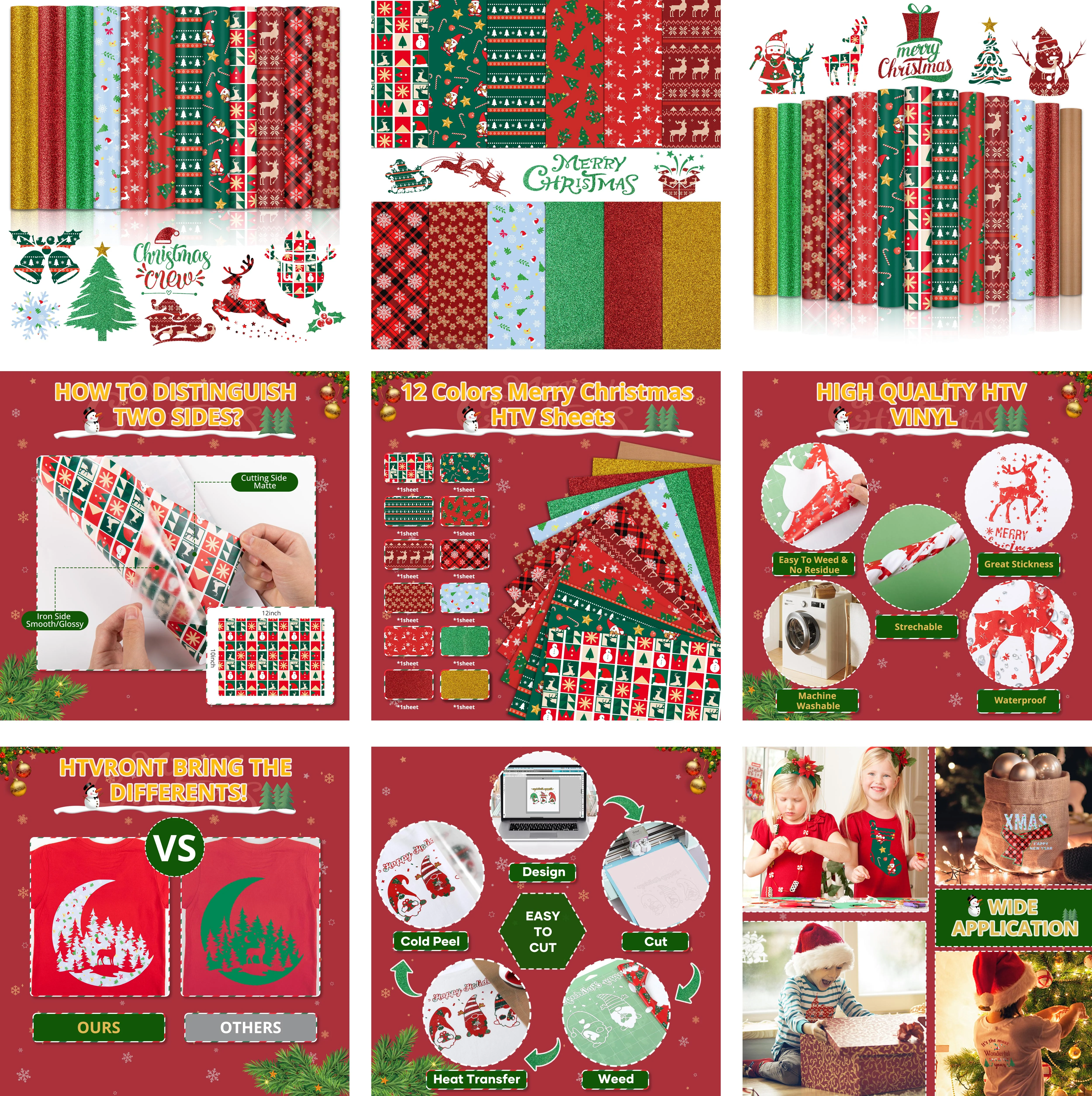 New Models Christmas Patterned Heat Transfer Vinyl Bundle - 13 Sheets 12"x10" - Image 8