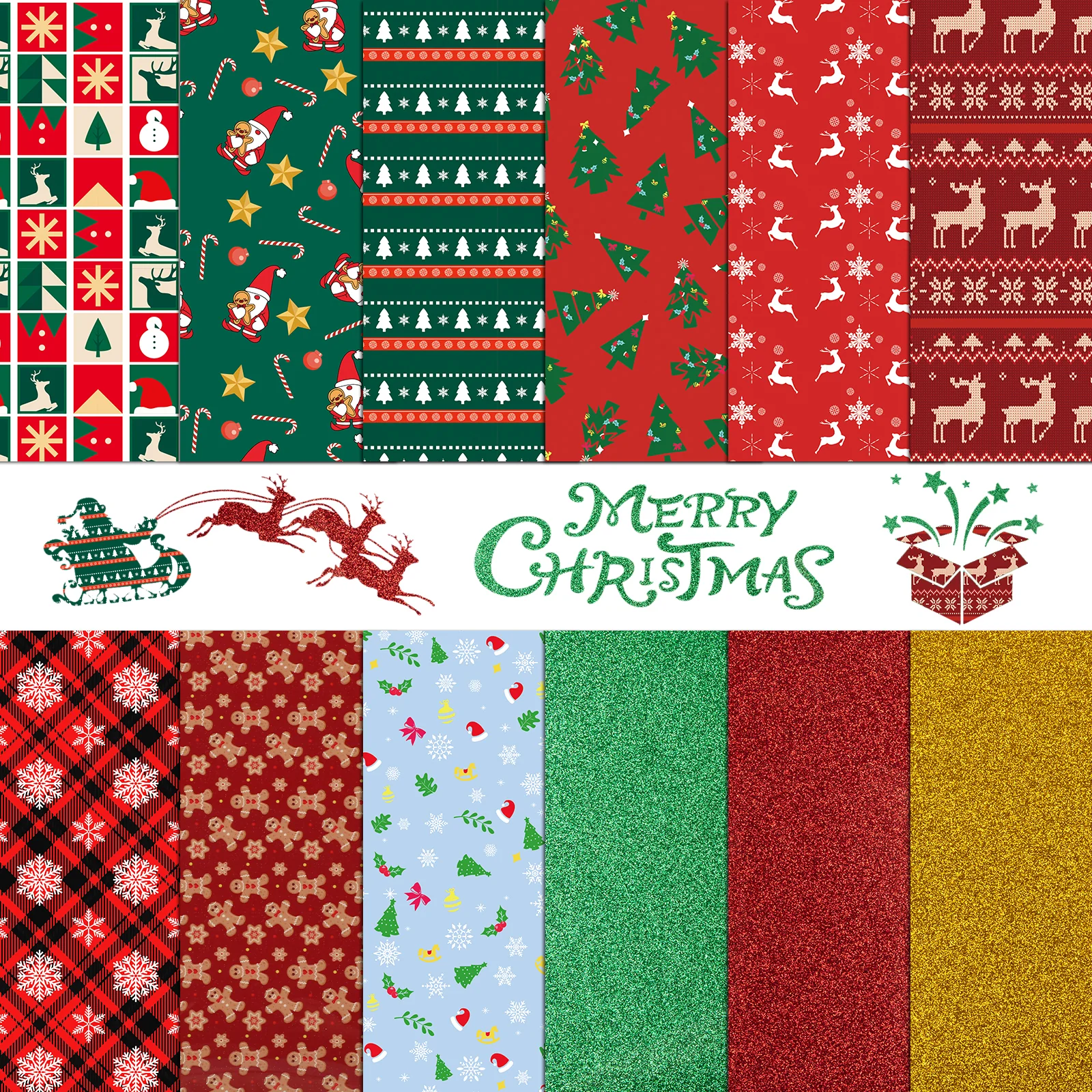 New Models Christmas Patterned Heat Transfer Vinyl Bundle - 13 Sheets 12"x10" - Image 9