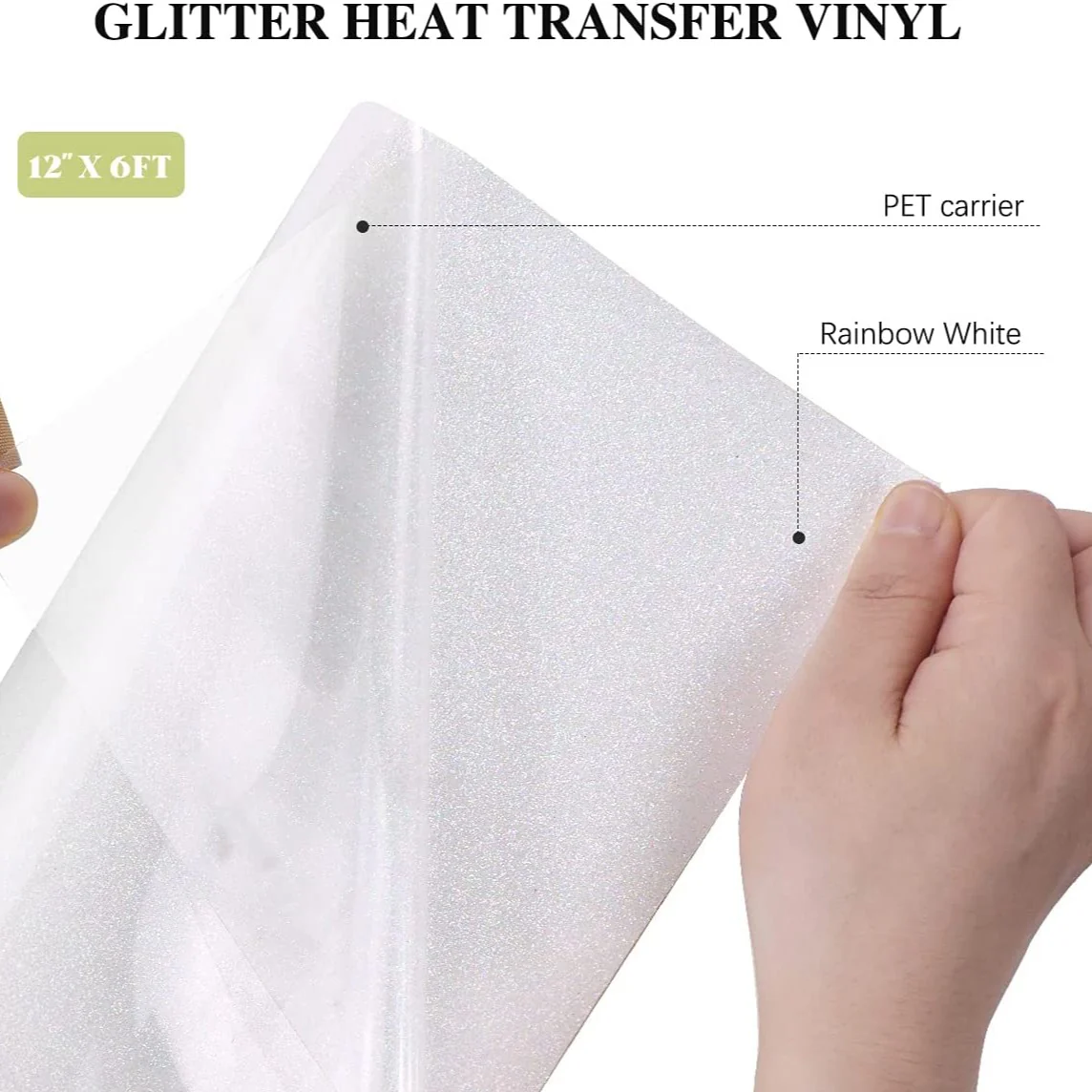 Rainbow Glitter HTV Vinyl Roll for Sublimation - 10" x 6 Ft (2 Colors) - Image 3