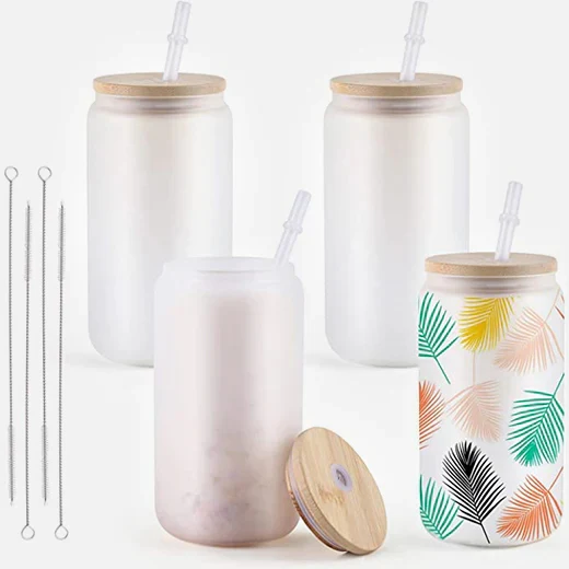 Sublimation  Clear/Frosted Glass Blanks with Bamboo Lid - 16oz - Image 6