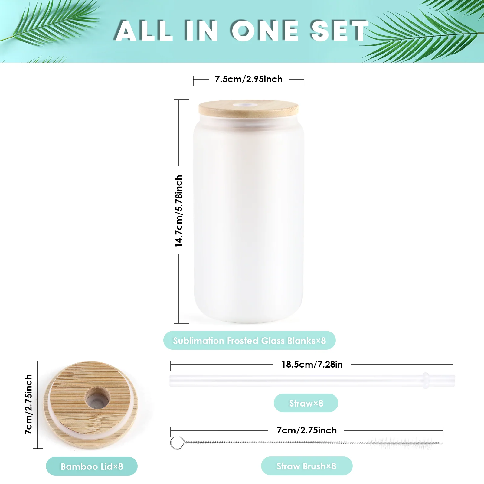 Sublimation  Clear/Frosted Glass Blanks with Bamboo Lid - 16oz - Image 8