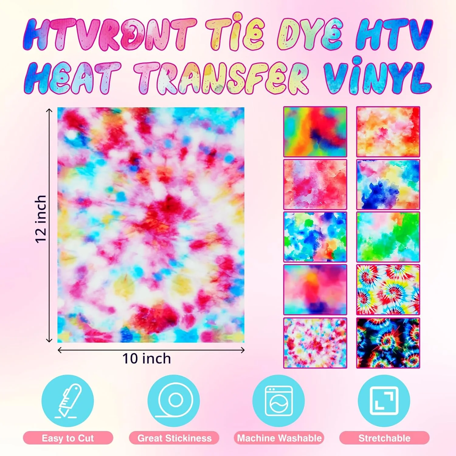 Tie-Dye Patterned Heat Transfer Vinyl Bundle - 12"x10" 10 Sheets - Image 4