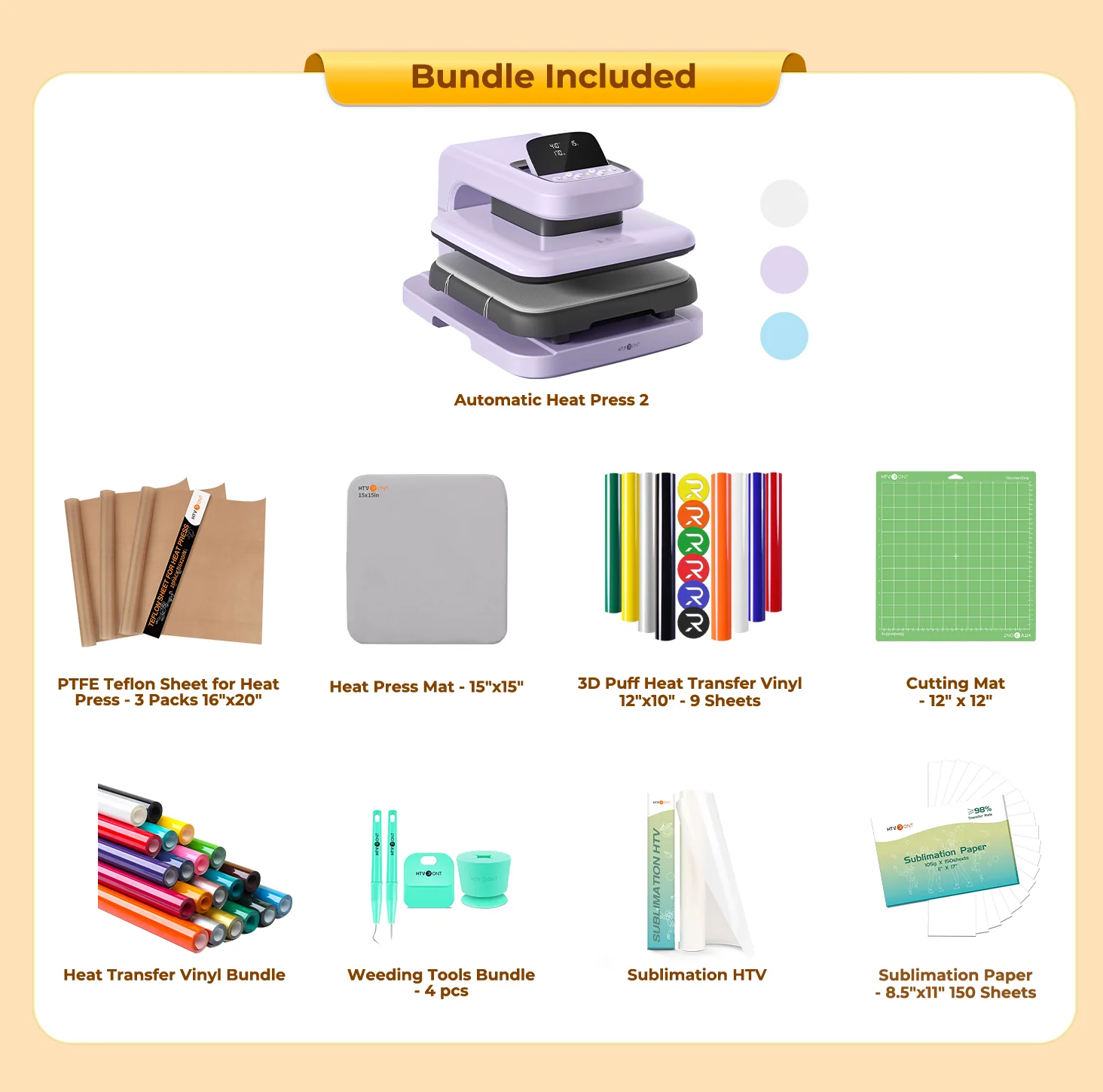 HTVRONT Auto Heat Press 2 - Digit 120V, Ultimate Premium Kit - Lavender Purple - Image 17