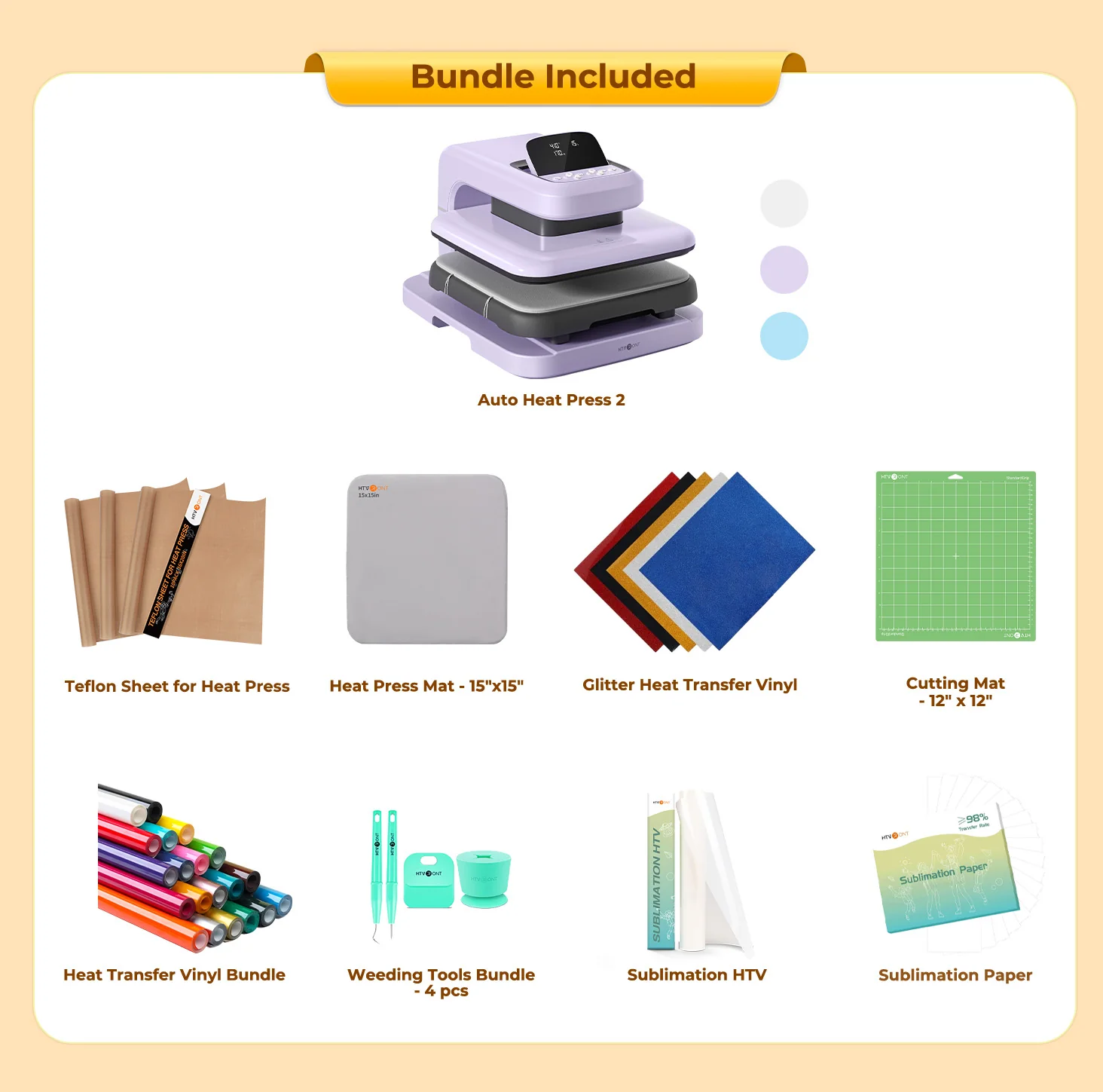 HTVRONT Auto Heat Press 2 - Digit 120V, Ultimate Premium Kit - Lavender Purple - Image 2