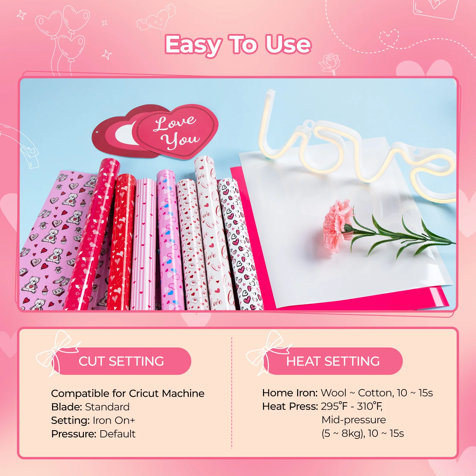 【Add 3, Pay Only 2】 Pink Series Heat Transfer Vinyl - 13 Pack Iron on Patterned HTV - 12 * 10in - Image 6
