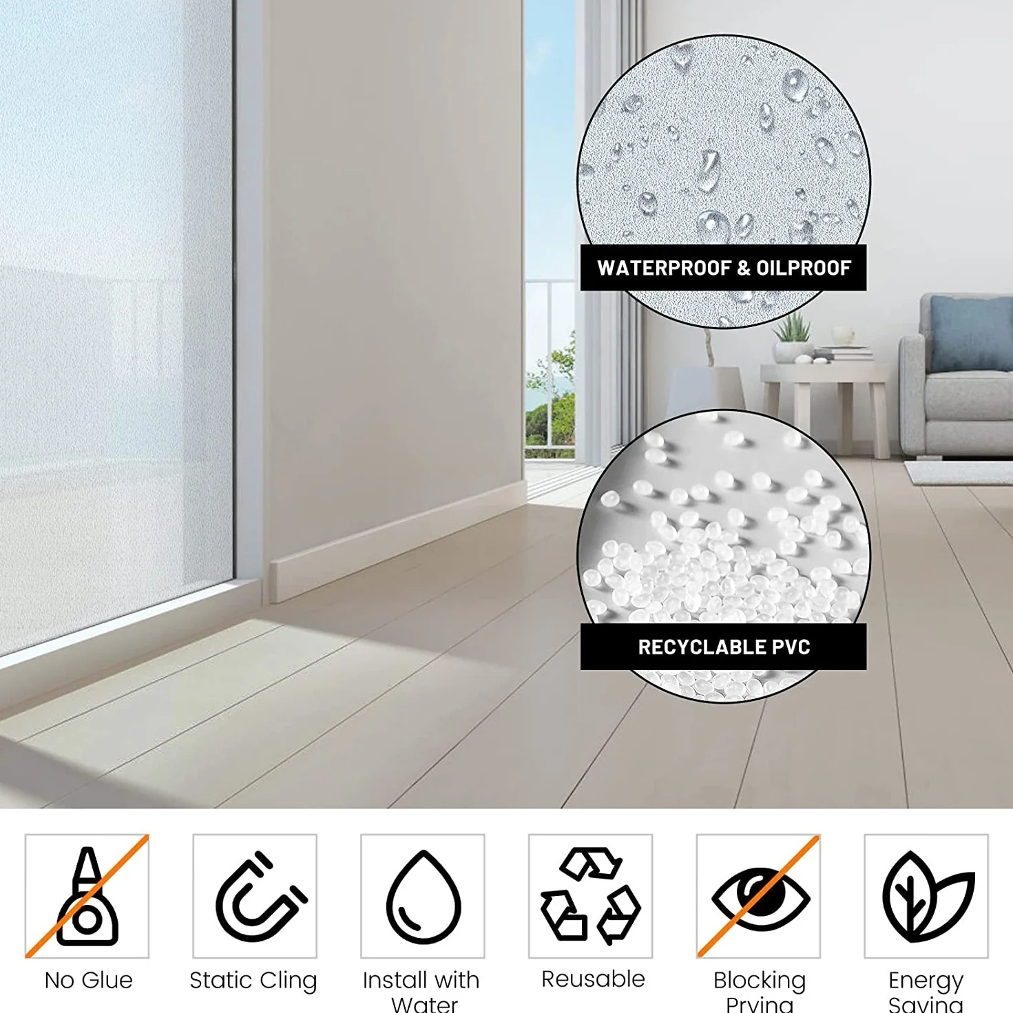Window Privacy Film - Non Adhesive Frosted Glass (17.5"×6.5ft, Matte White) - Image 5