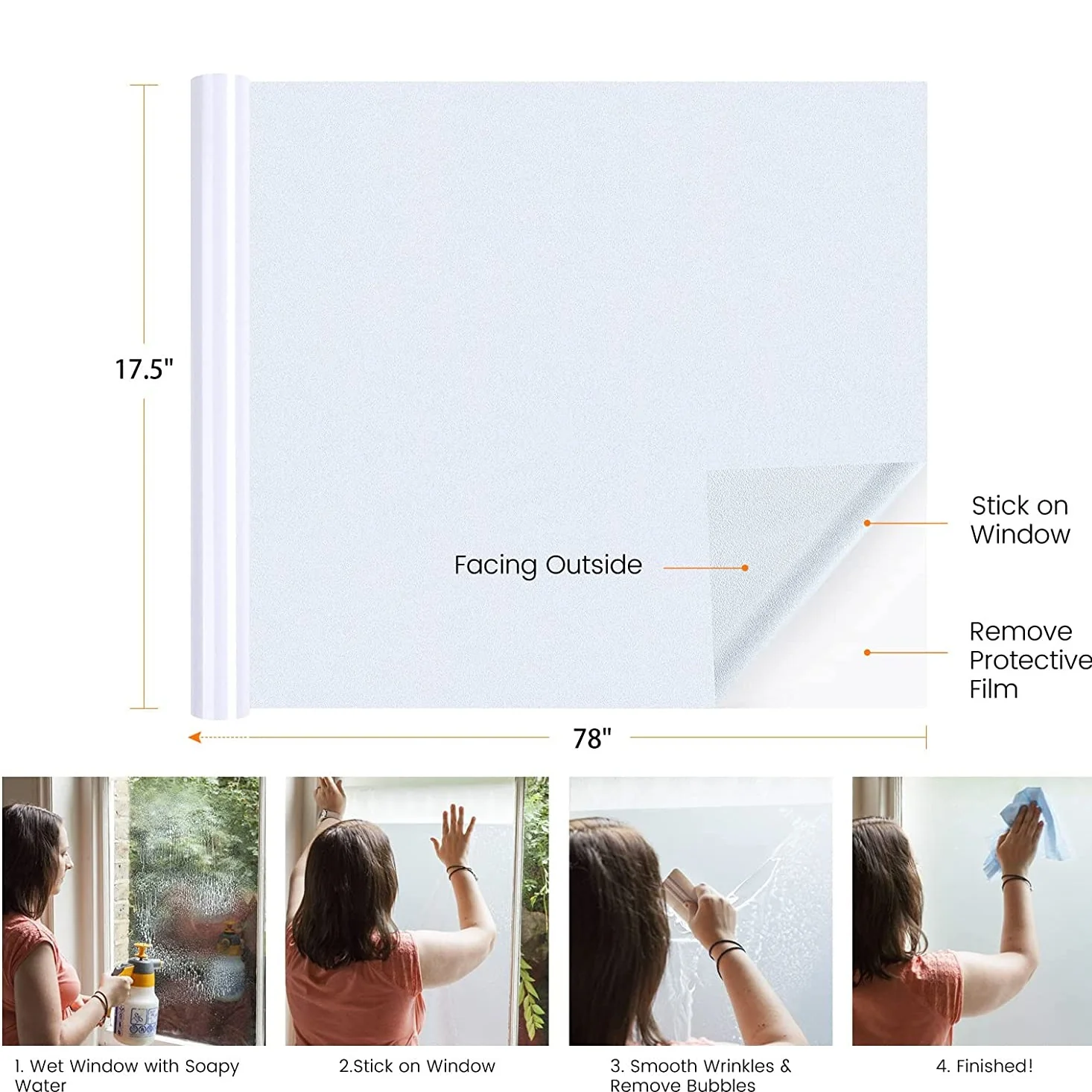 Window Privacy Film - Non Adhesive Frosted Glass (17.5"×6.5ft, Matte White) - Image 7